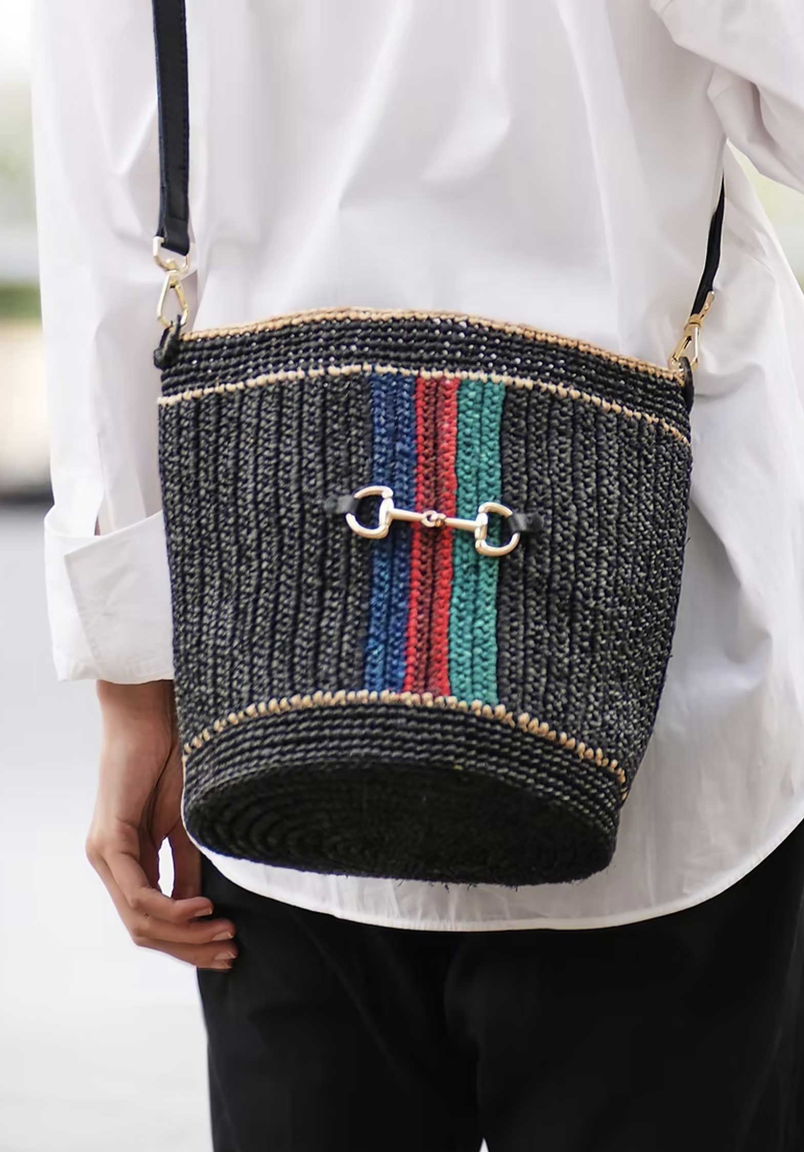 A Point Etc | Raffia Soa Tote - Noir Raye Stripe Noir-Raye-It - Image 2