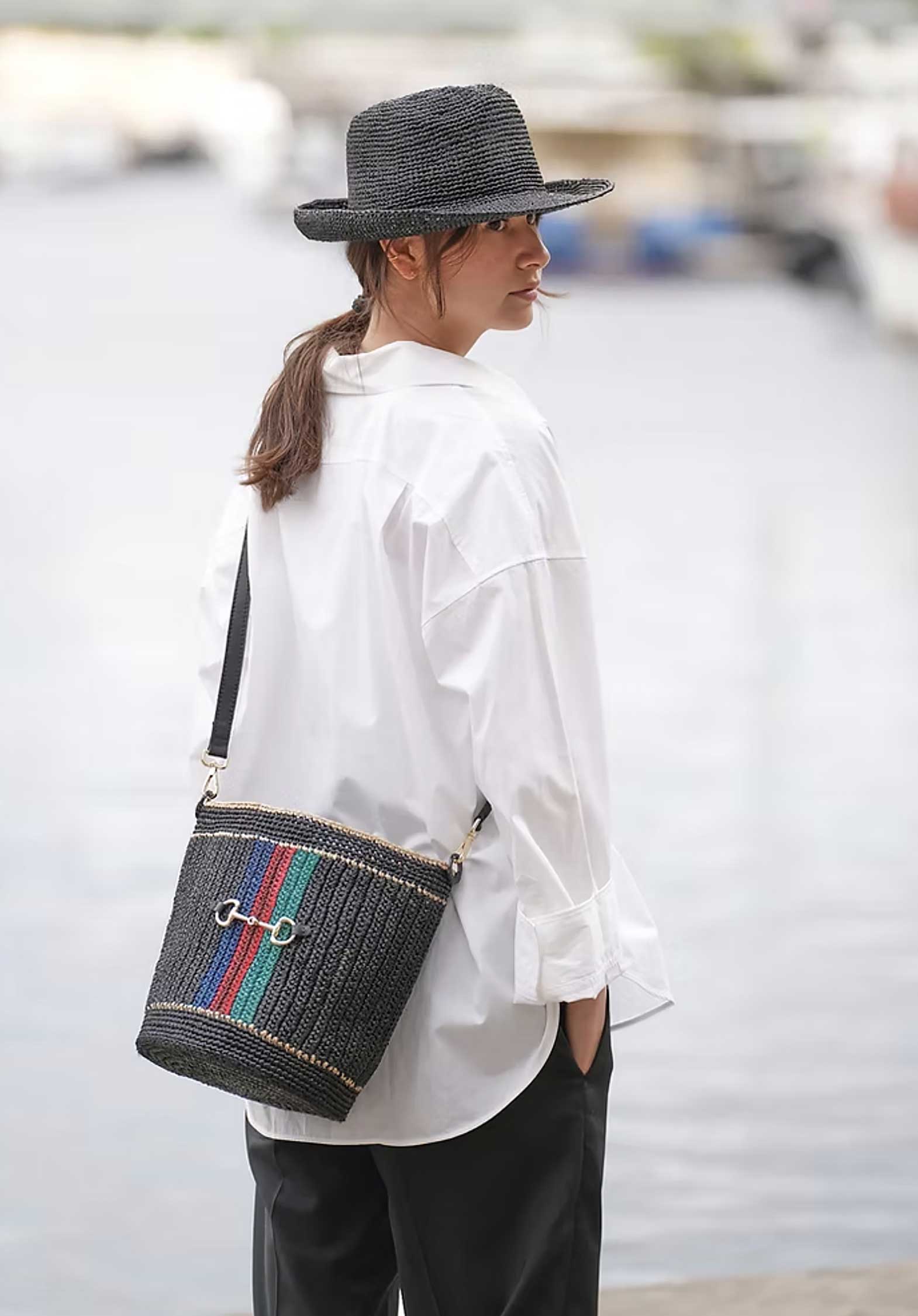 A Point Etc | Raffia Soa Tote - Noir Raye Stripe Noir-Raye-It - Image 3