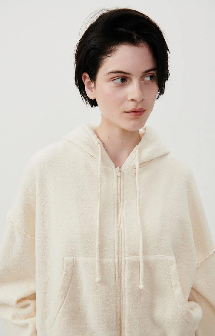 American Vintage | Zip-Front Cotton Hooded Jacket - Ecru - Image 3
