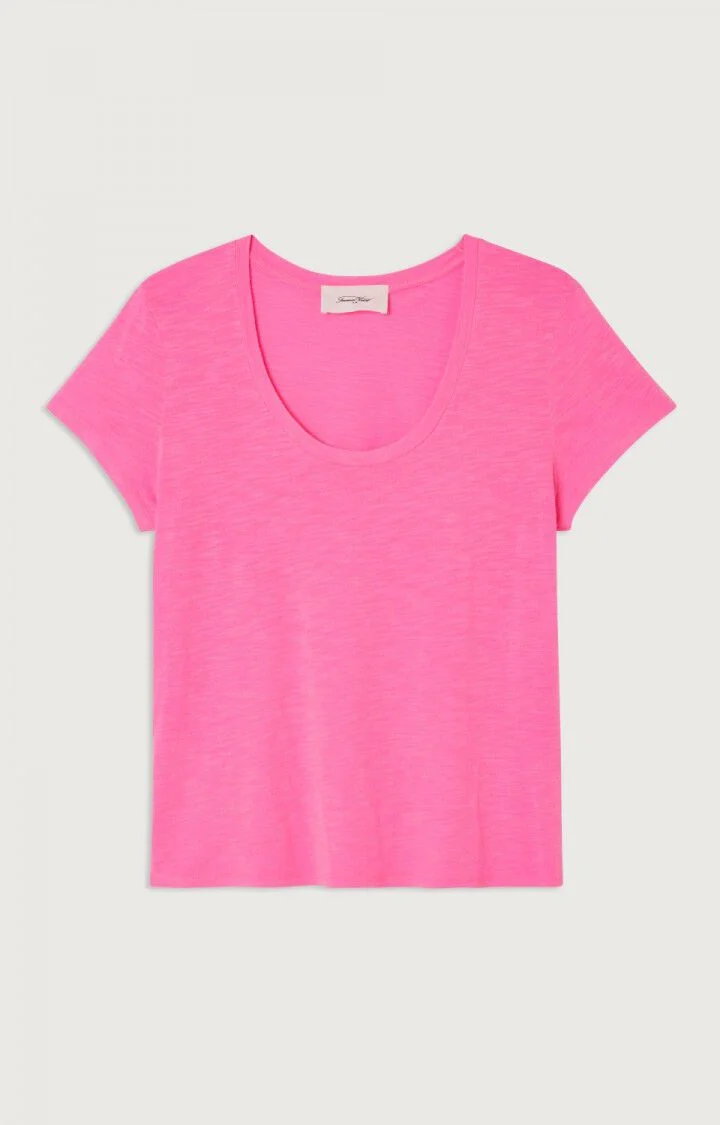 American Vintage | Jacksonville Fitted U-Neck T-Shirt in Rose-Fluo - Image 5