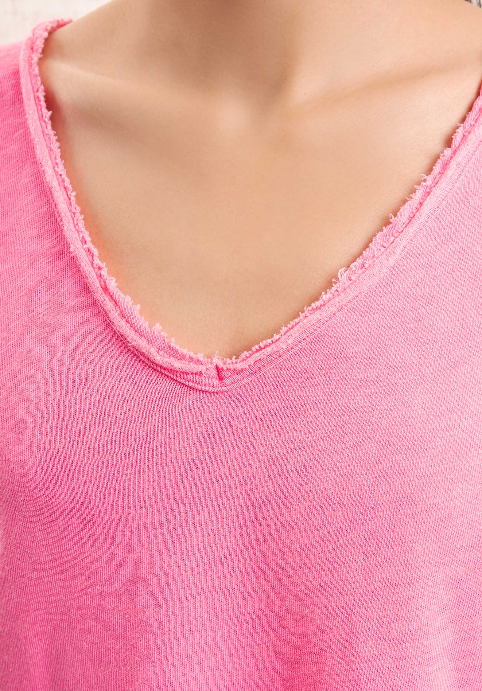 American Vintage | Raw-Edge Slub Cotton Tee - Pink Acid Pink-Acid-Flu - Image 3