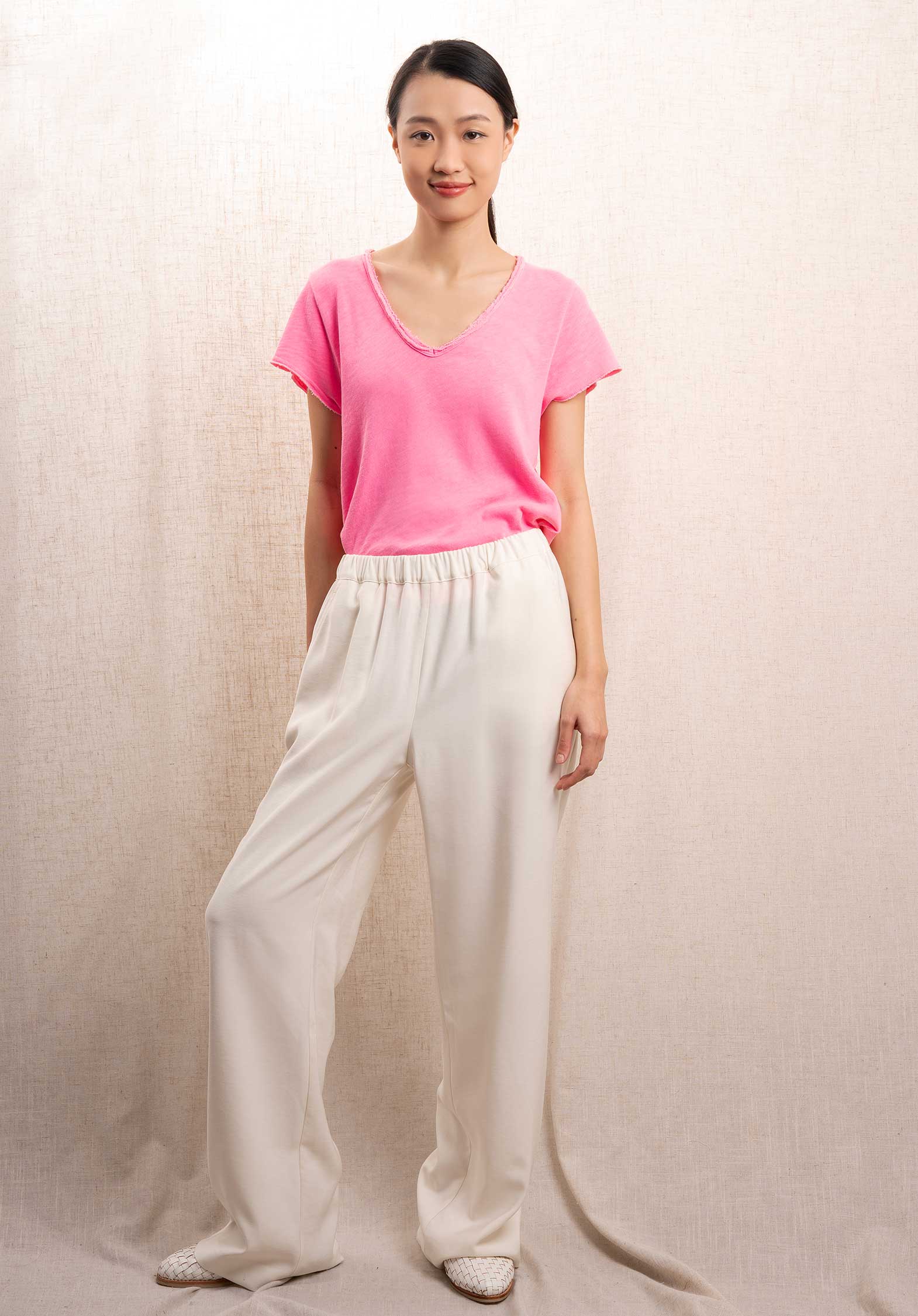 American Vintage | Raw-Edge Slub Cotton Tee - Pink Acid Pink-Acid-Flu - Image 4