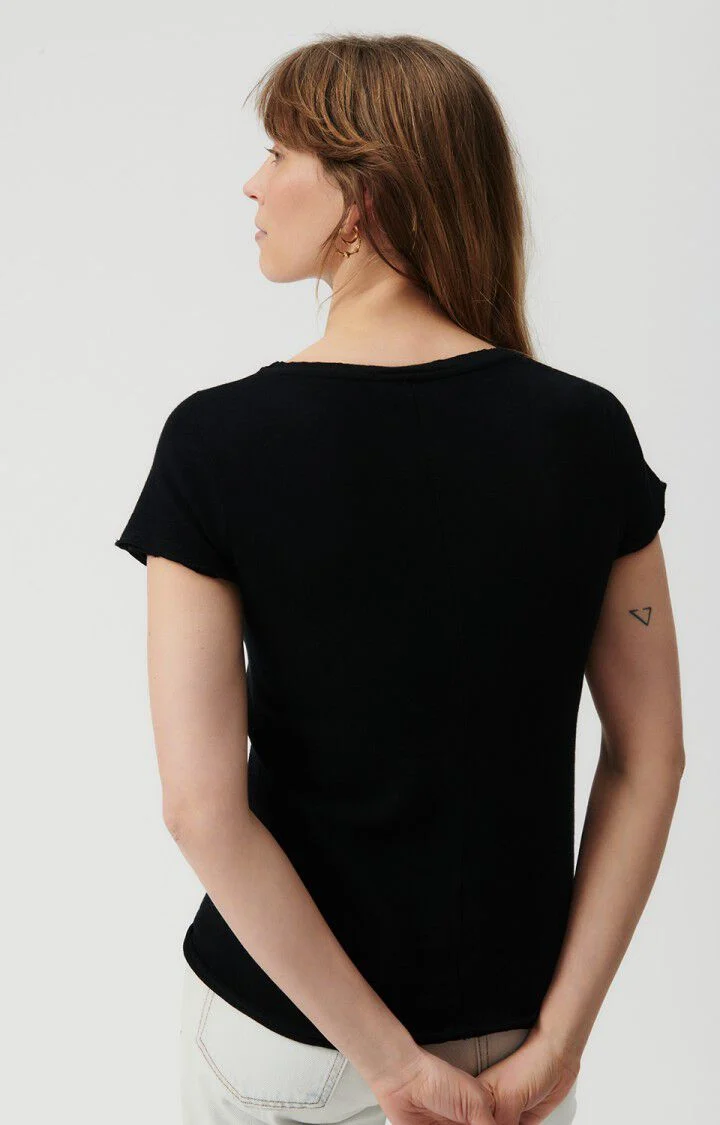 American Vintage | V-Neck T-Shirt - Black Slub Cotton - Image 2