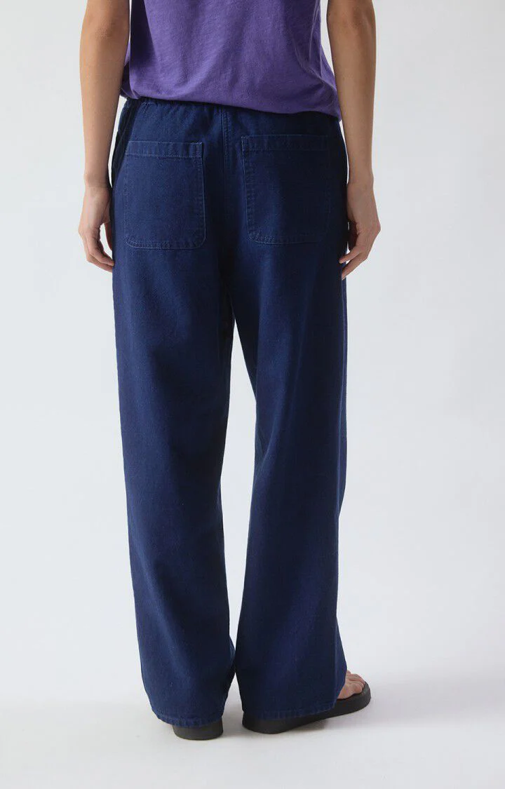 Women Workwear Pants Raw Denim Canvas Fabric - Raw-Blue - Image 2