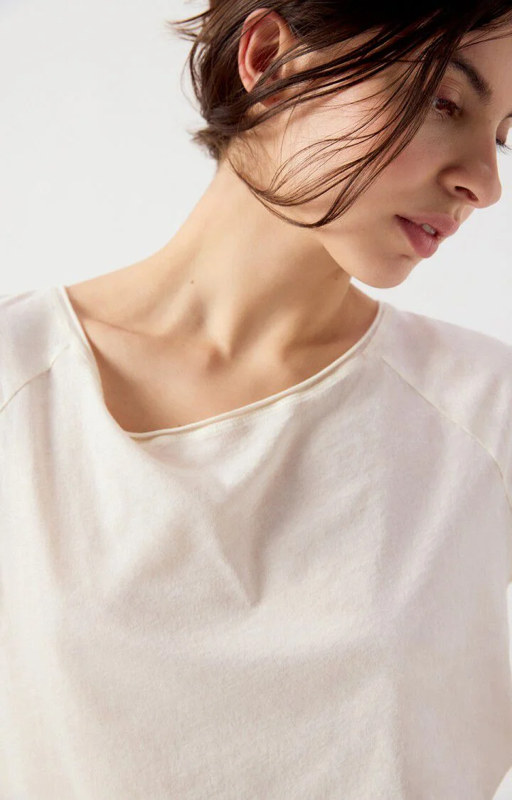 Women's T-Shirt Fine Cotton - Boat Neck Raglan Sleeves Ecru - Image 3