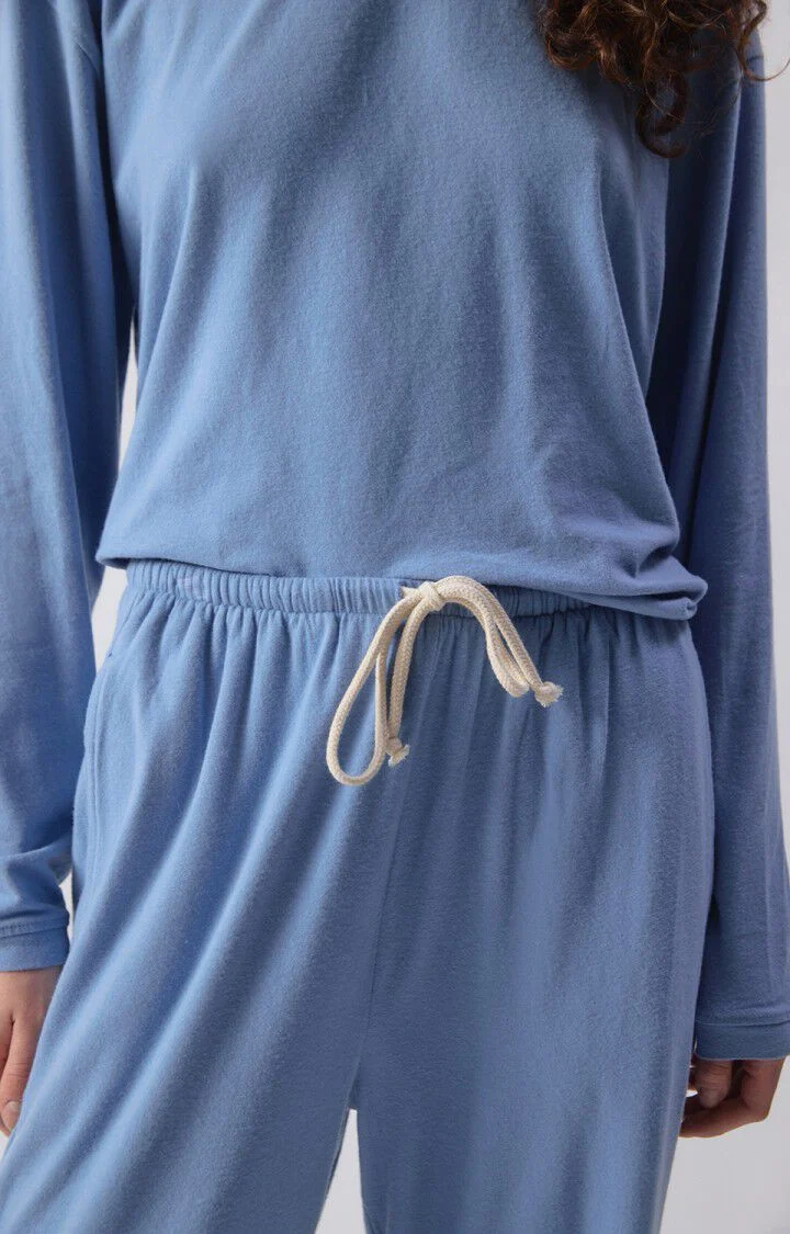 Women Oversized Long Sleeve T Shirt Cotton Jersey - Blue Bleu-Chine - Image 6