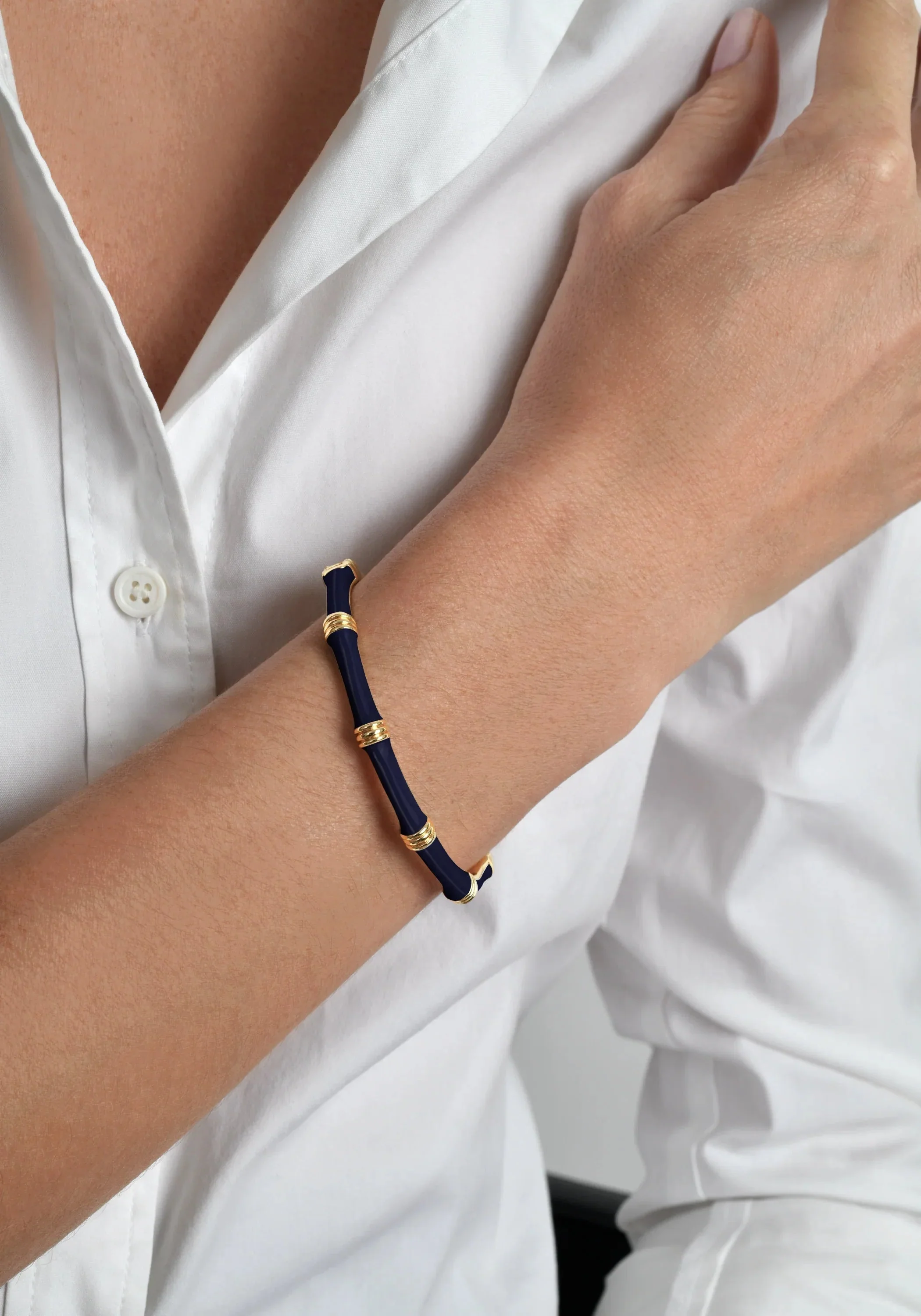 Anabel Aram | Bamboo Hinged Bangle in Atlantic-Navy-Blue - Image 3