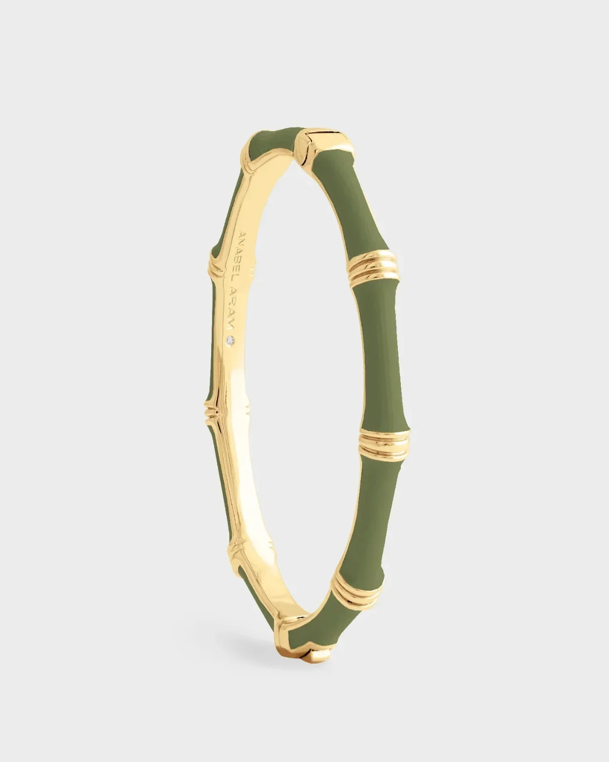Anabel Aram | Bamboo Hinged Bangle - 18k Gold Plated Olive-Green - Image 4