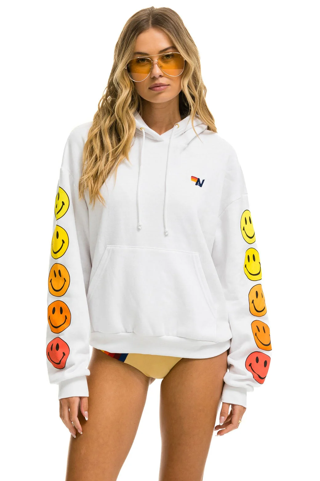 Aviator Nation | Smiley Sunset Hoodie - Broken-In Tri-Blend White