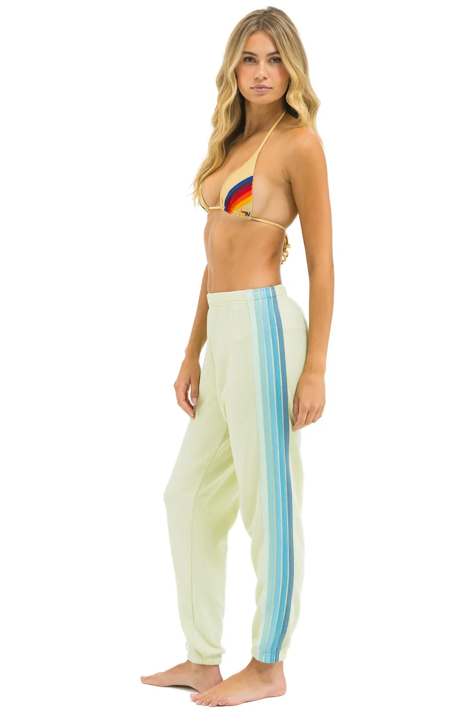 Aviator Nation | 5 Stripe Sweatpants - Lime-Cream-Seafoam - Image 2
