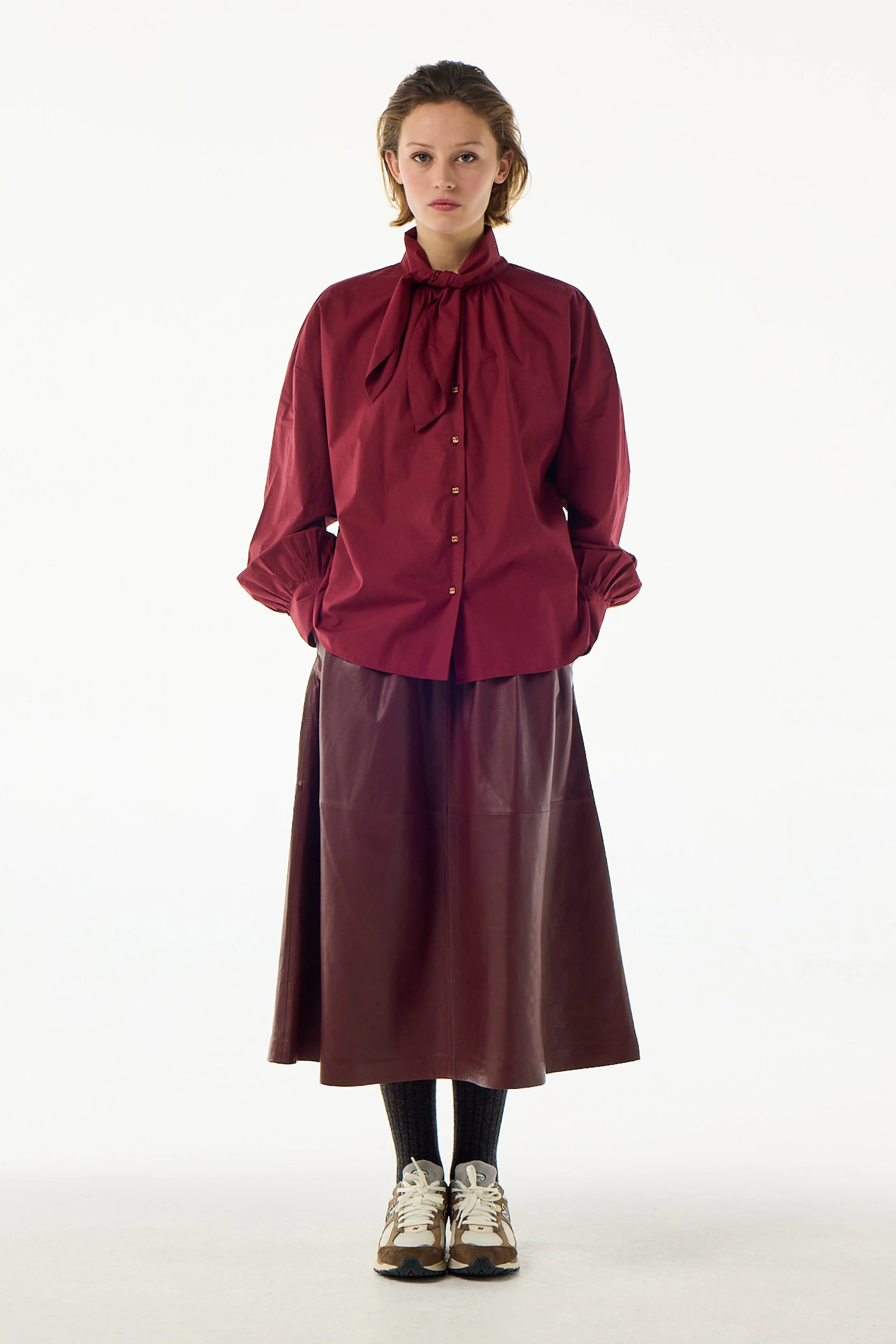 Belle Piece | Claude-ls Leather Midi Skirt Burgundy