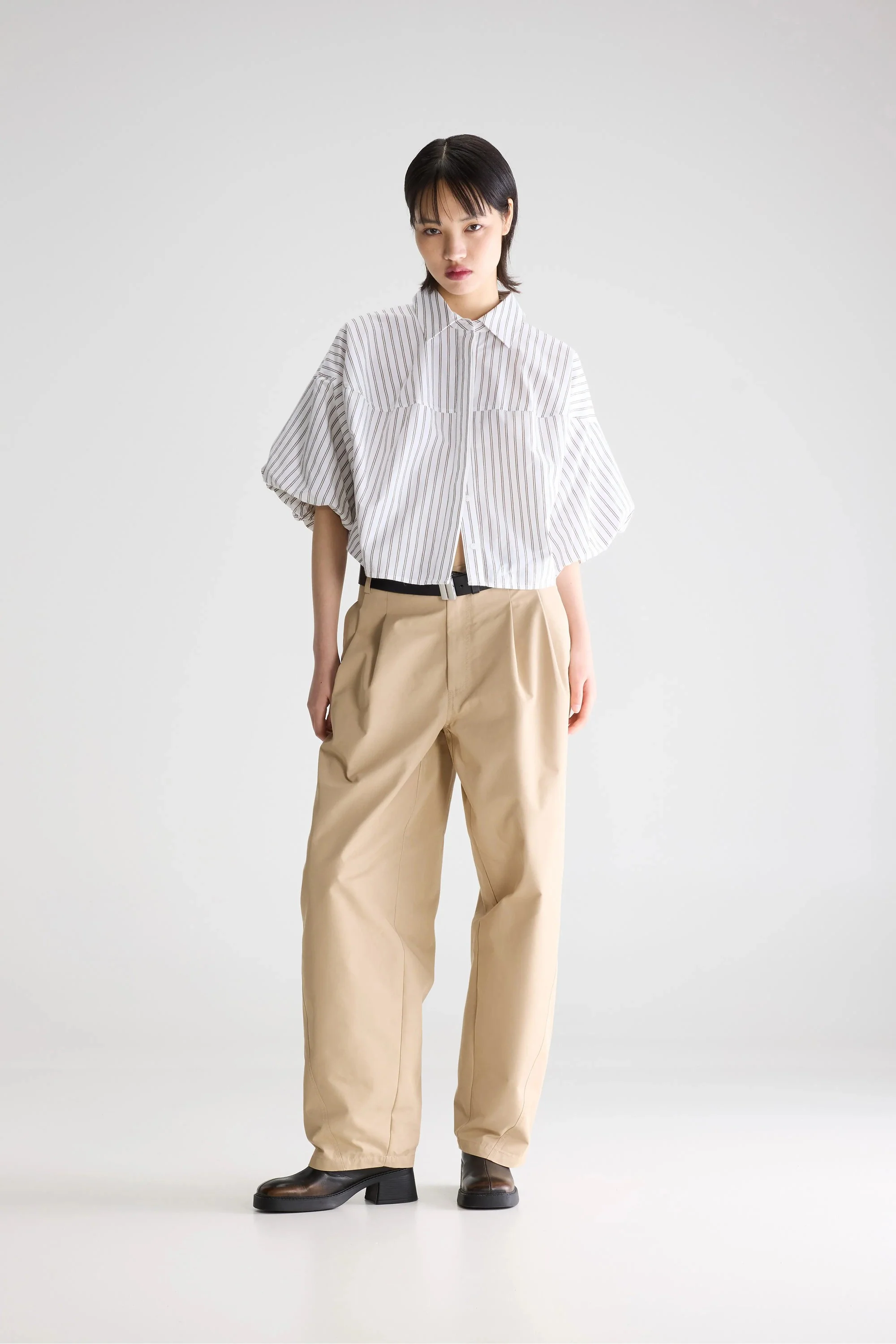 Women Button-Down Blouse 100% Cotton Poplin - White Stripe-A - Image 2