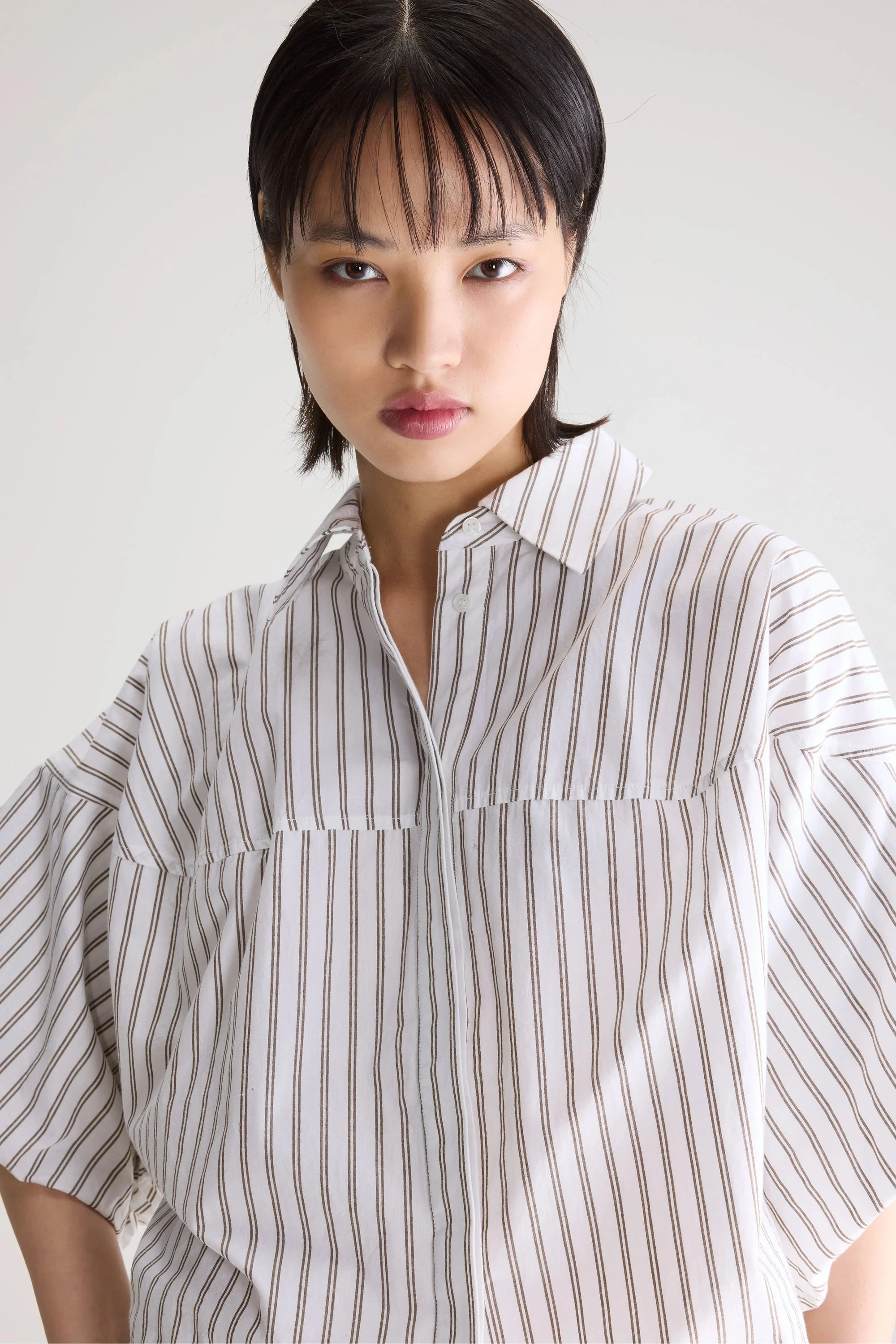 Women Button-Down Blouse 100% Cotton Poplin - White Stripe-A - Image 5