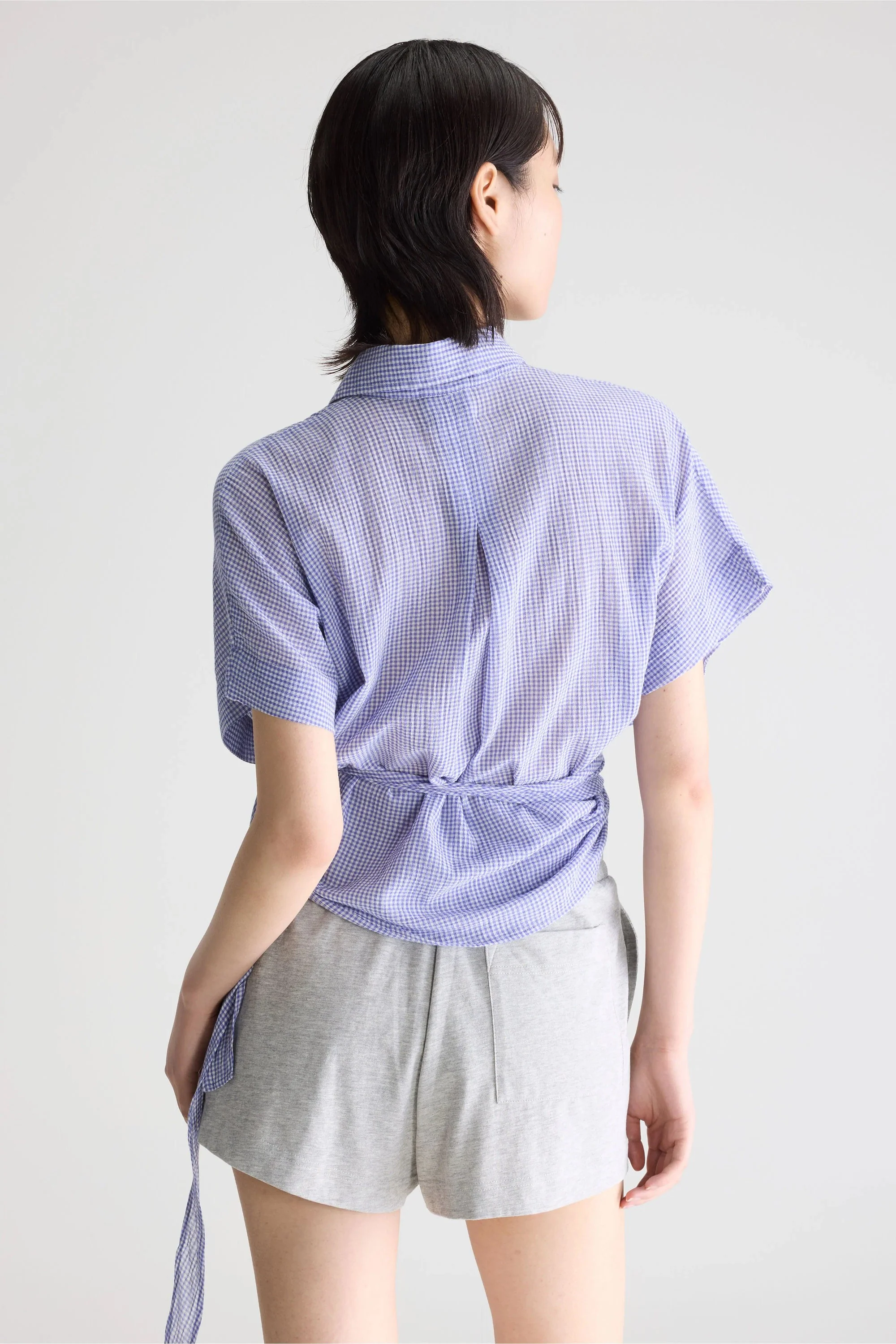 Women's Button-Down Blouse 100% Cotton Poplin Fabric - Coral Check-A - Image 3