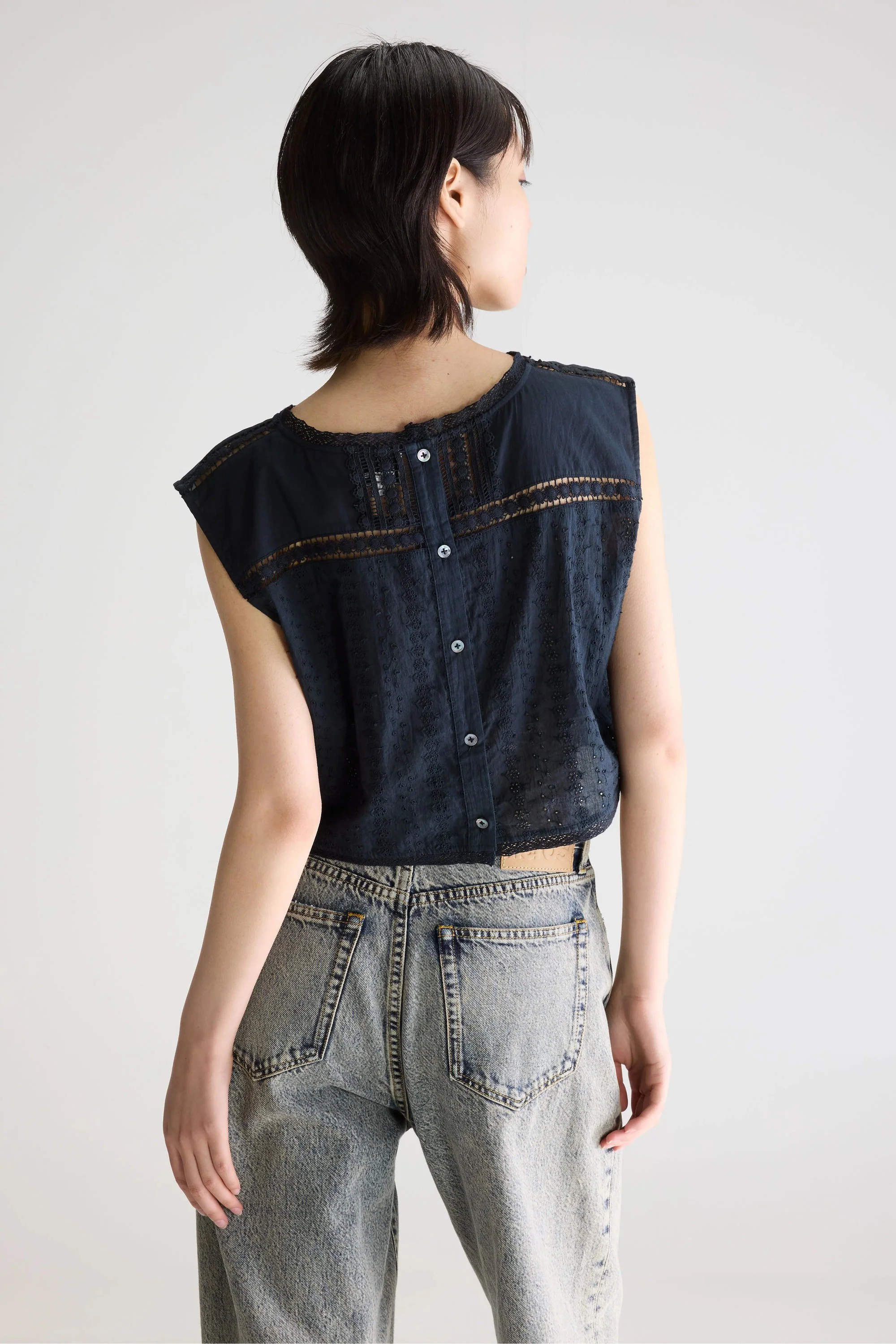 Women's Blouse Cotton Embroidered Eyelet Details - Meteorite - Image 3
