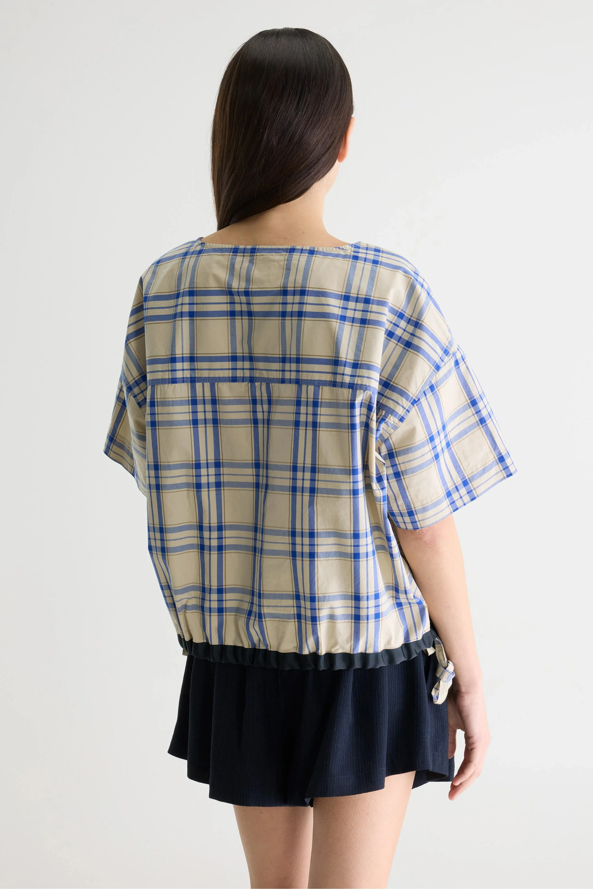 Bellerose | Gian Blouse - Boxy Cotton with Drawstring Hem Check-D - Image 3