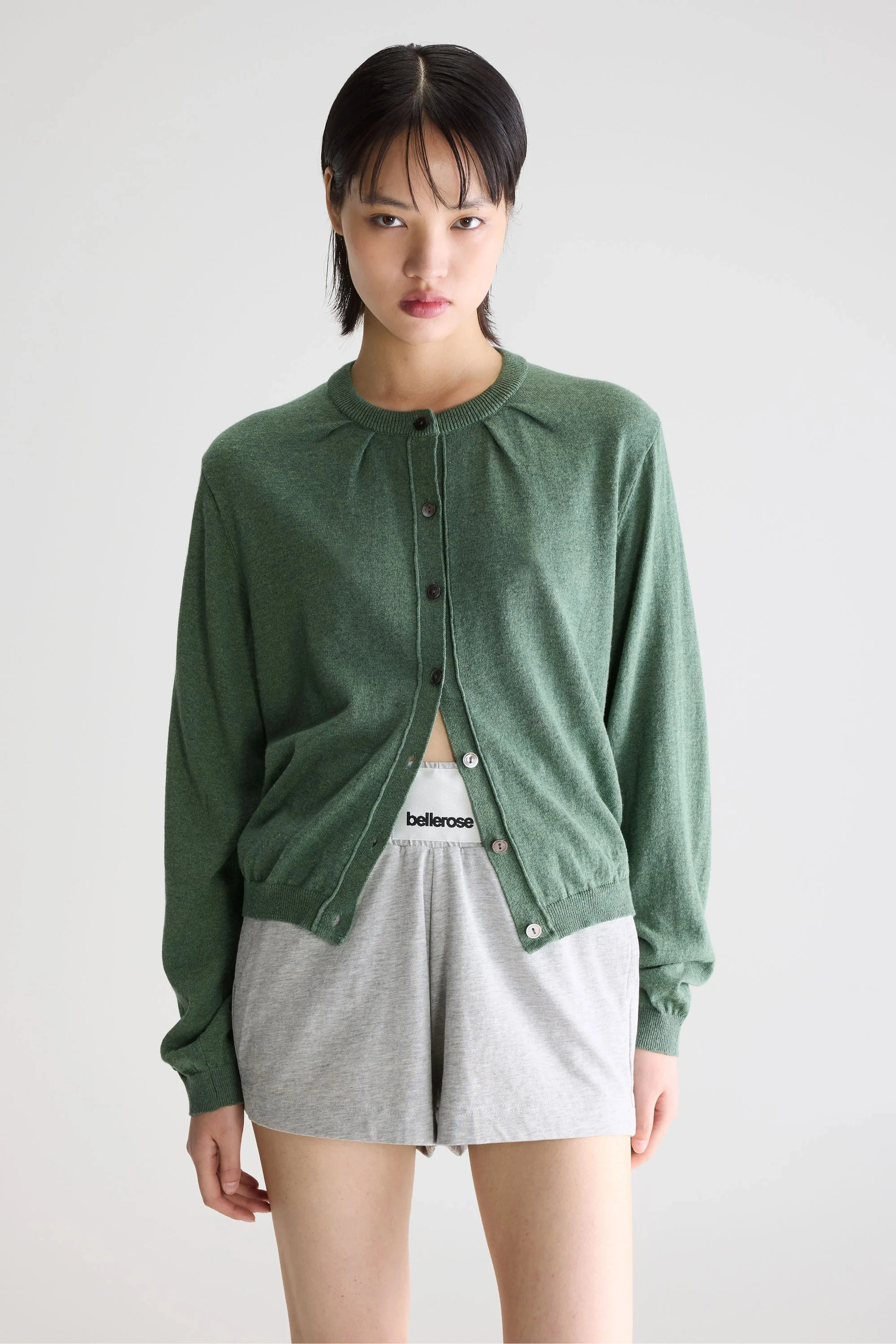 Bellerose | Gathered Crewneck Cardigan - Green Thyme