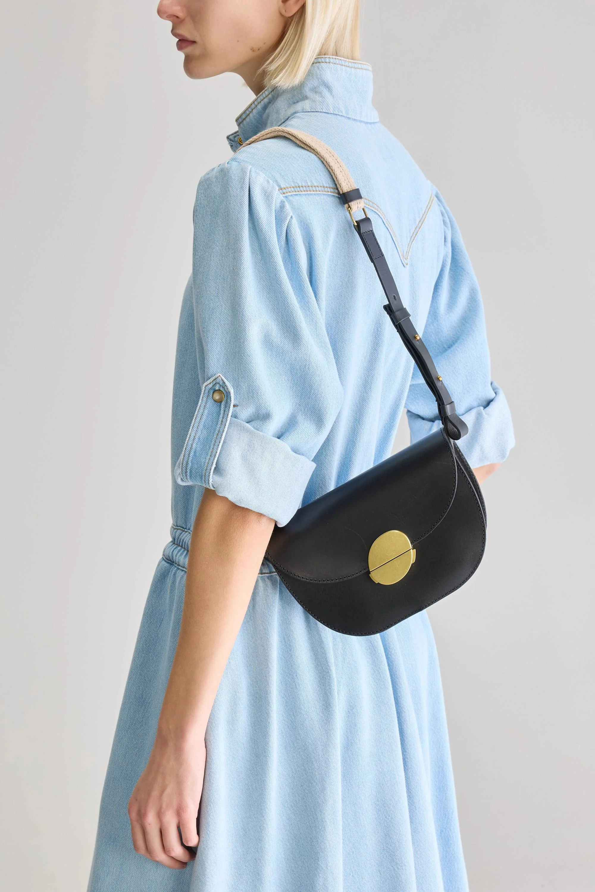 Bellerose | Sicoco Half-Moon Crossbody Bag - Leather Black - Image 3