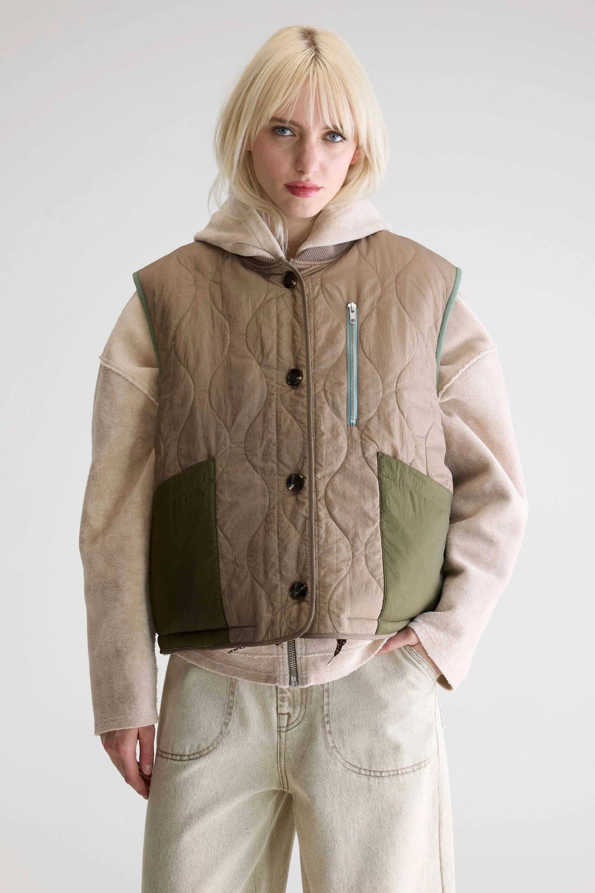 Bellerose | Reversible Teddy & Quilted Gilet - Taupe Peel
