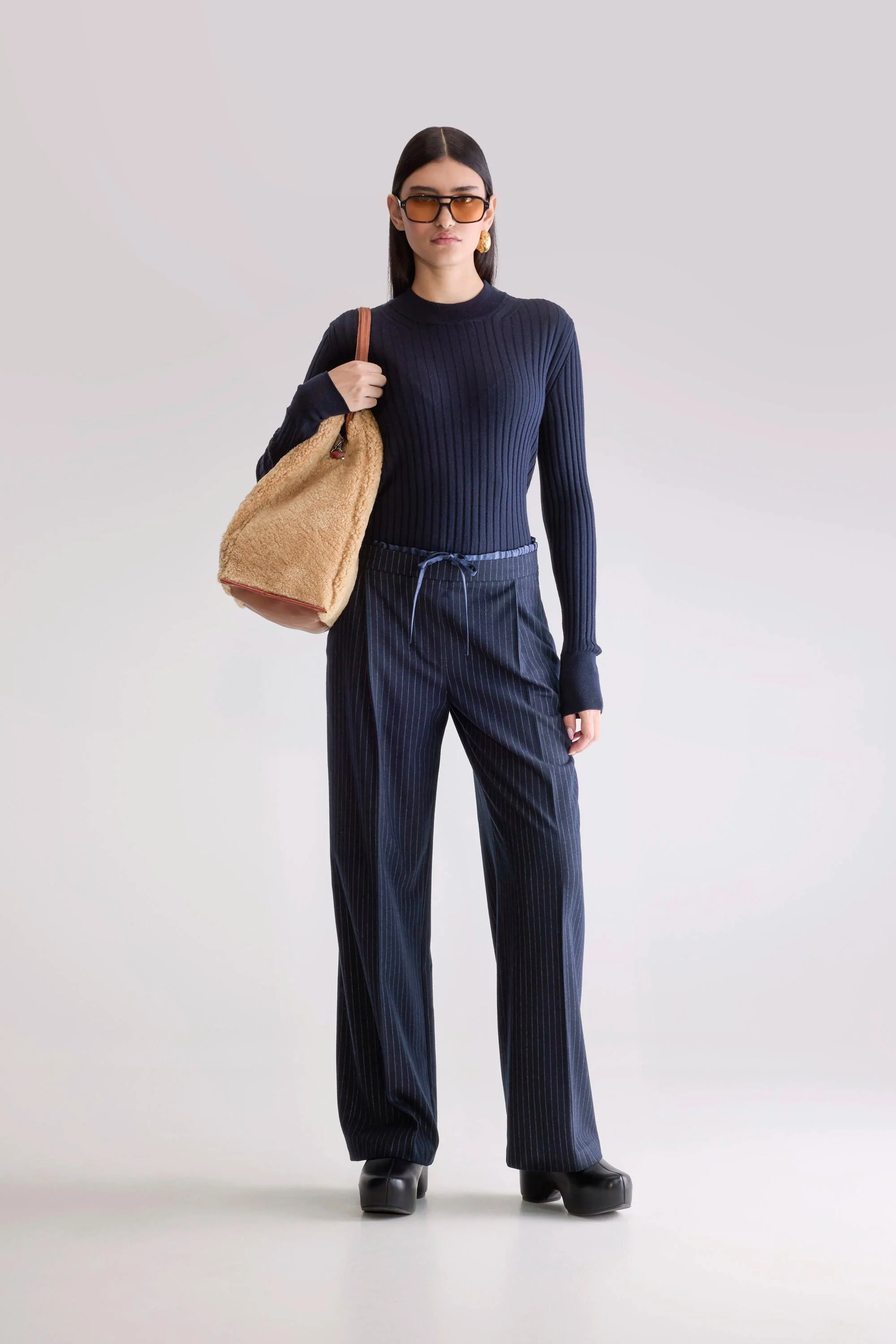 Bellerose | Turin Pinstripe Drawstring Trousers - Navy Stripe-A