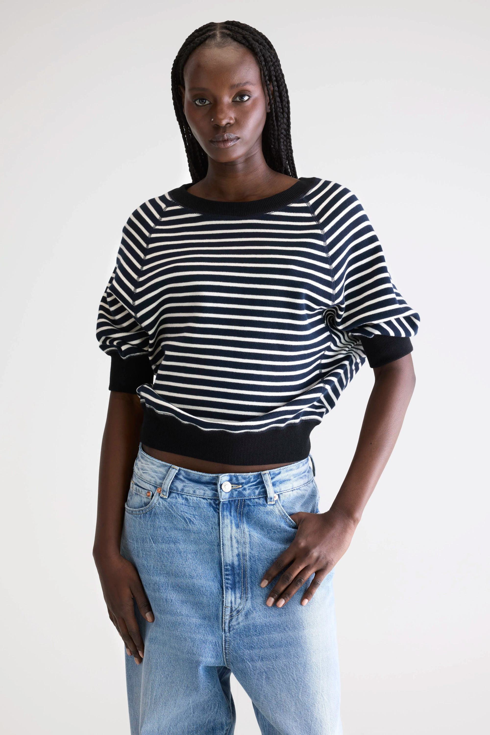 Bellerose | Oversized Striped Crewneck Sweater - Navy & Ecru Stripe-B
