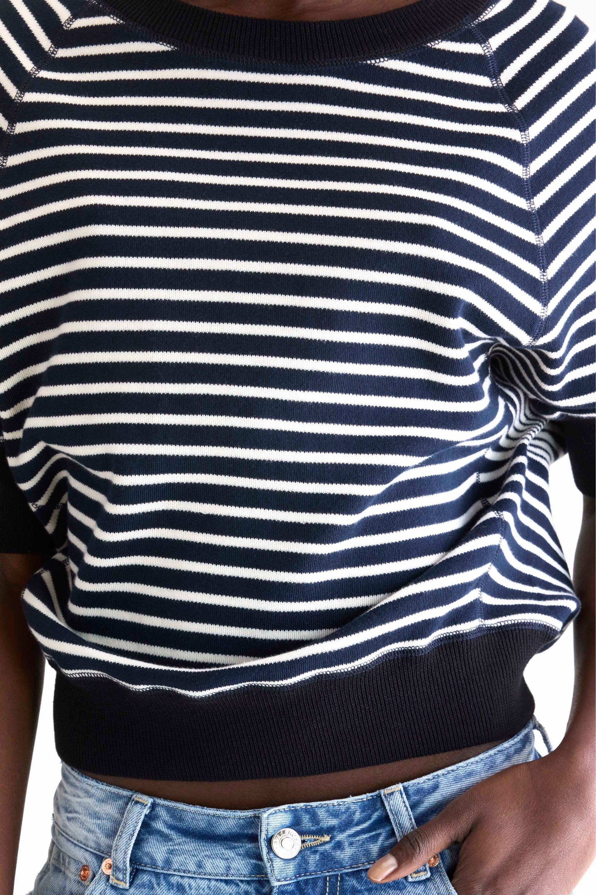 Bellerose | Oversized Striped Crewneck Sweater - Navy & Ecru Stripe-B - Image 5