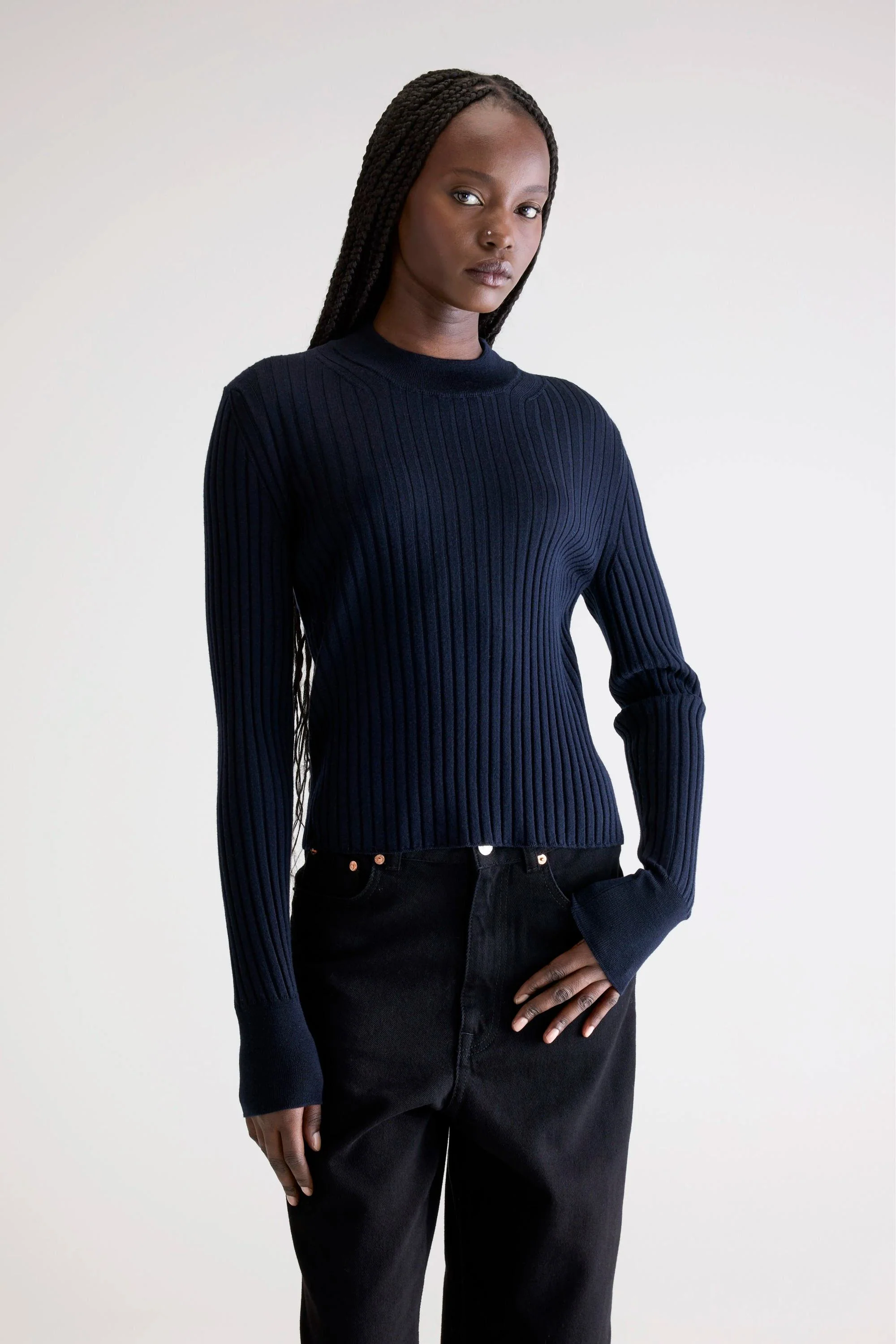 Bellerose | Aslyt Ribbed High-Neck Sweater - Virgin Wool Navy