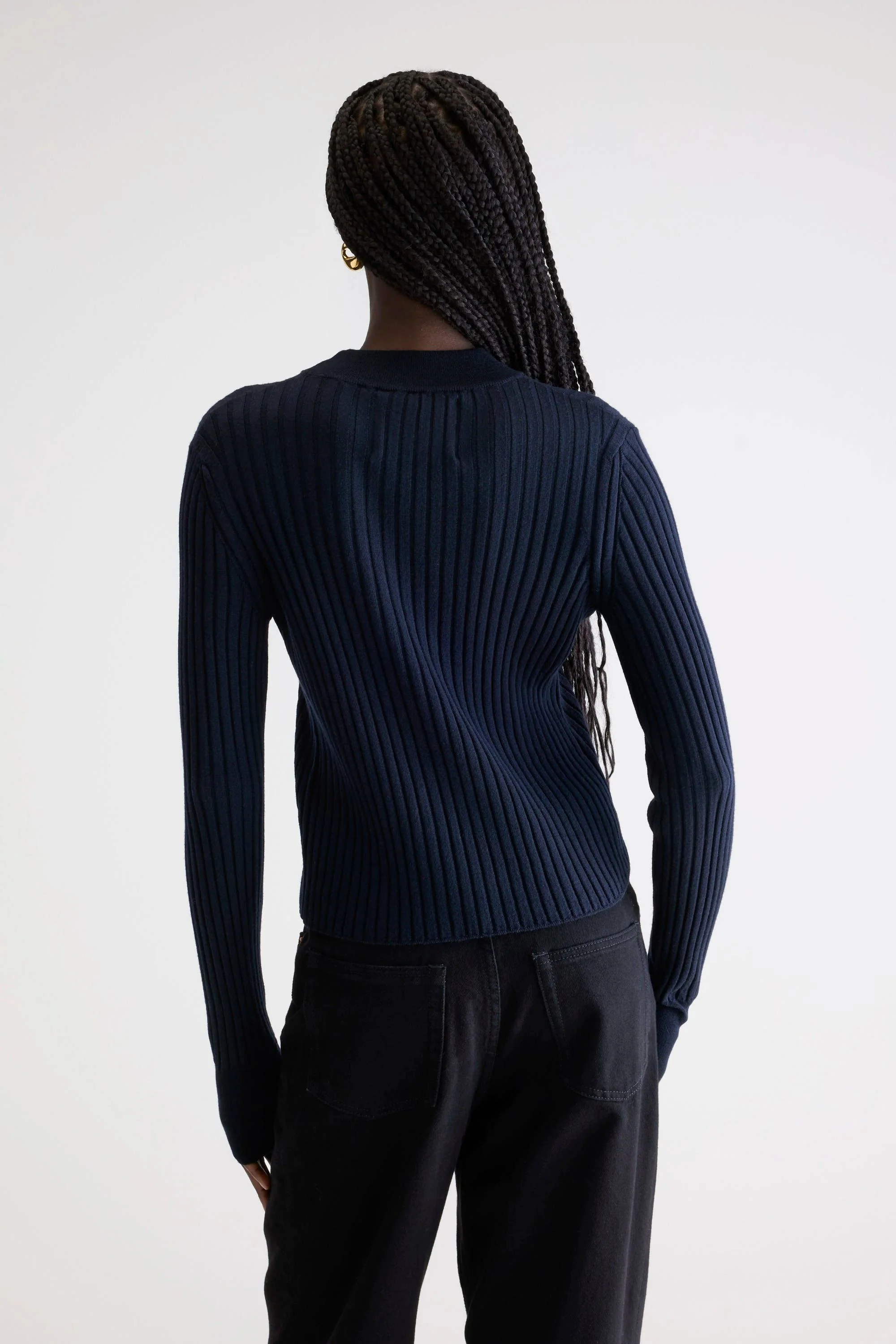 Bellerose | Aslyt Ribbed High-Neck Sweater - Virgin Wool Navy - Image 3