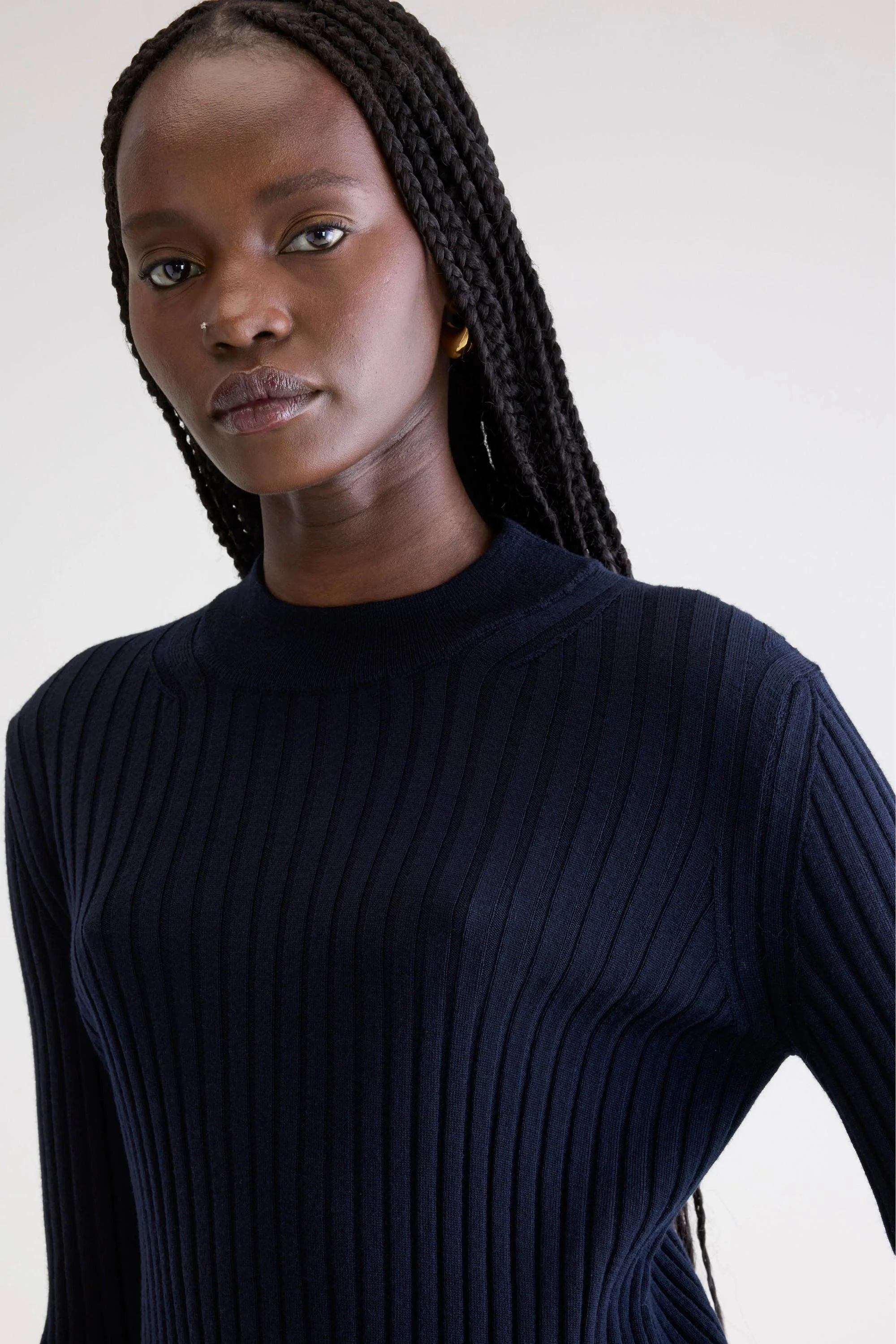 Bellerose | Aslyt Ribbed High-Neck Sweater - Virgin Wool Navy - Image 4