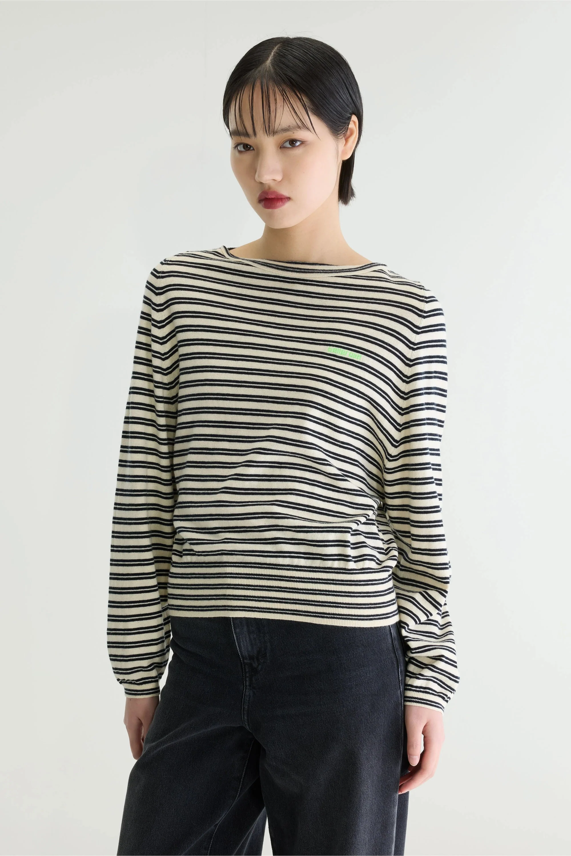 Bellerose | Gerhi Striped Pullover - Boat Neck in Ecru & Navy Stripe-A