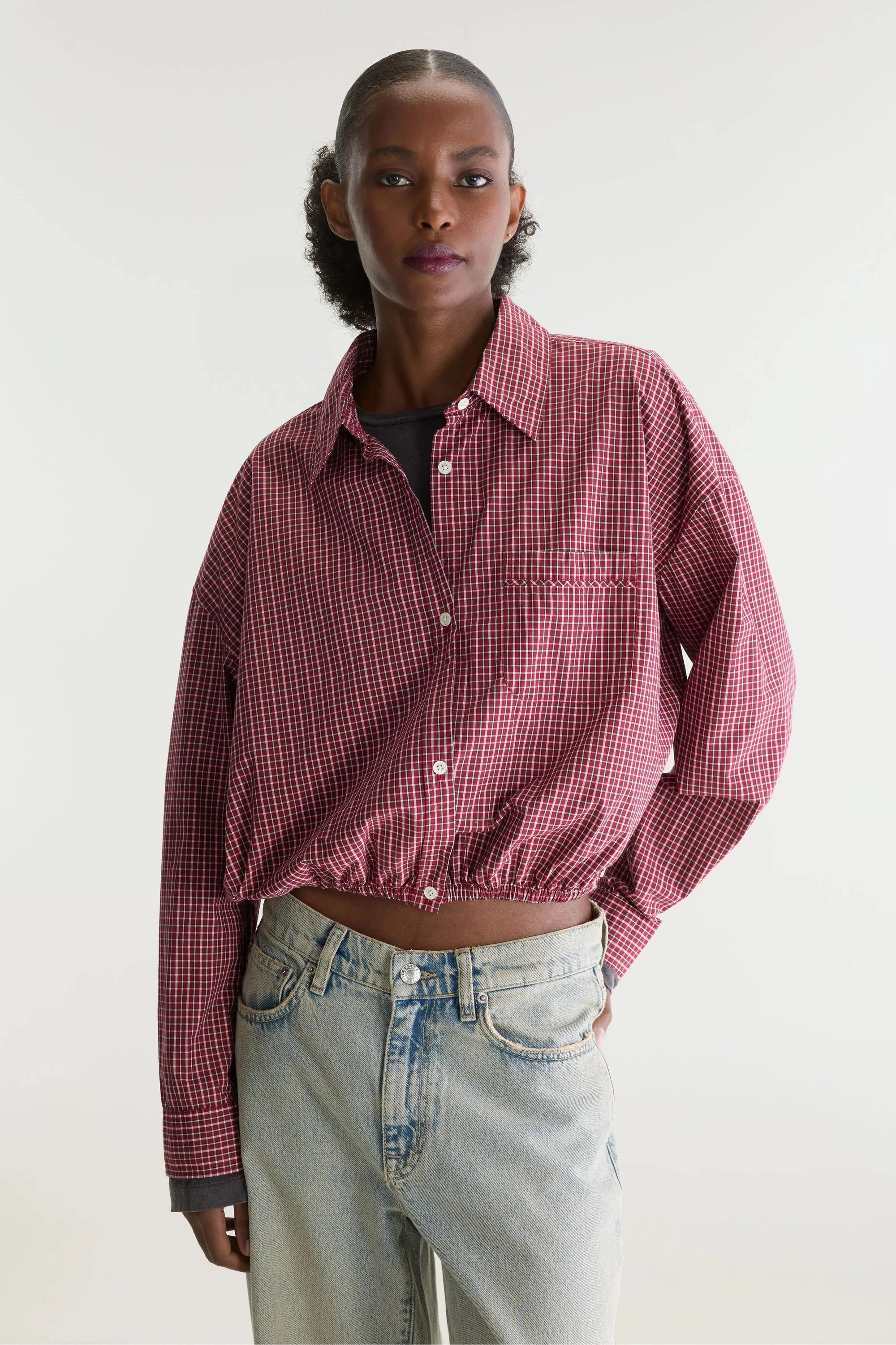 Bellerose | Cropped Pinstripe Shirt with Elastic Hem Check-G