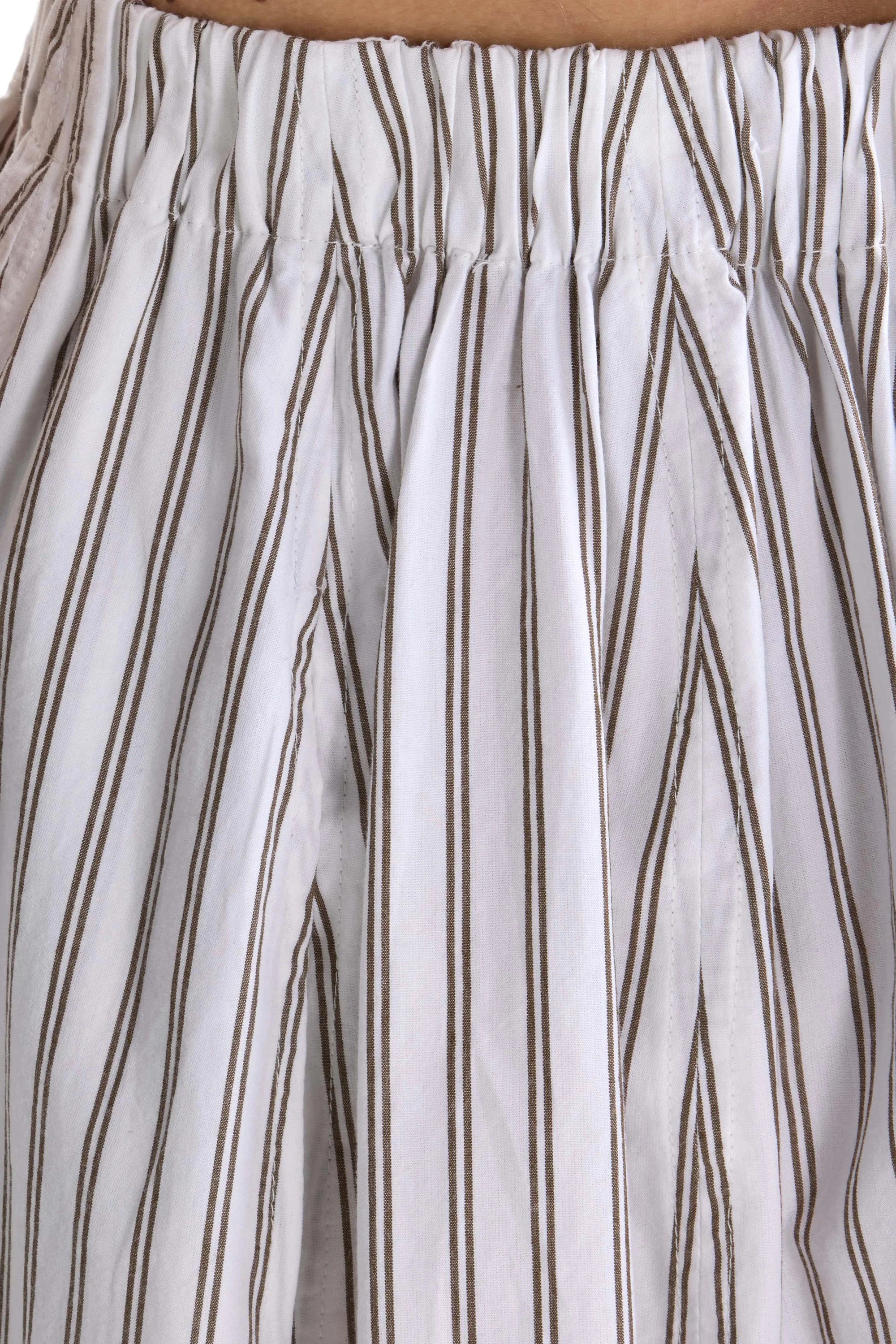 Women's Skirt Cotton-Blend - Khaki Stripe Pattern Stripe-A - Image 5