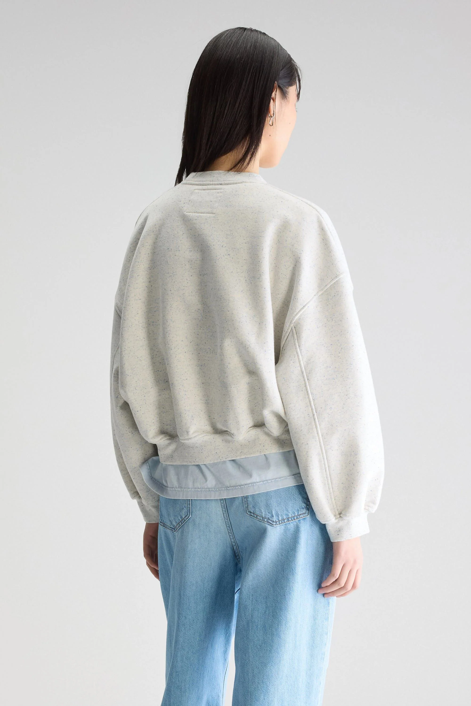 Bellerose | Cropped Cotton Jersey Sweatshirt - Blue Neps Combo-A - Image 3