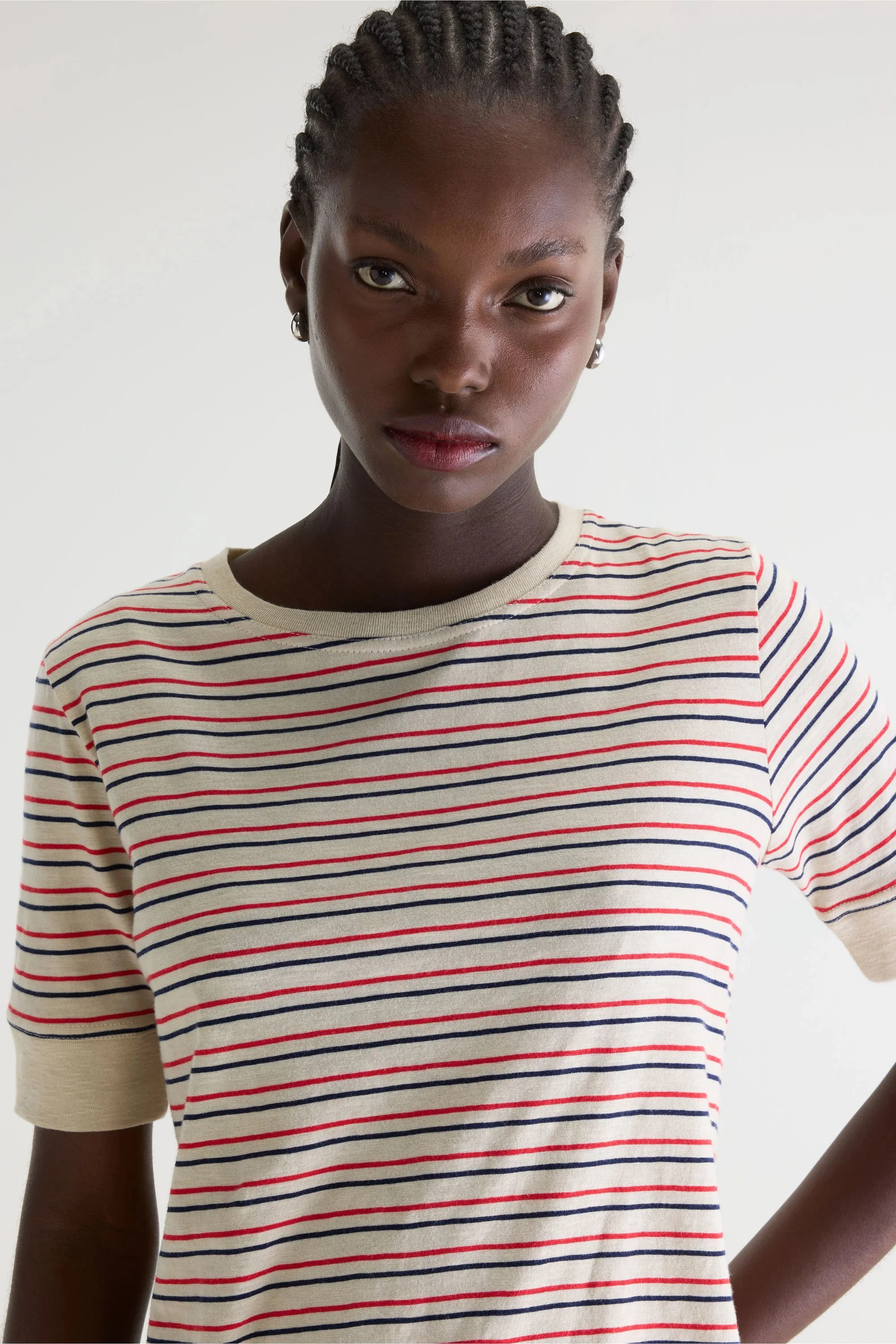 Bellerose | Slim-Fit Stripe Crewneck T-Shirt - Ecru Stripe-A - Image 4