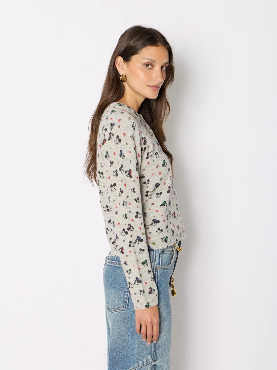 Berenice | Mireya Cartoon Print Merino Cardigan - Light-Grey-Melange - Image 3