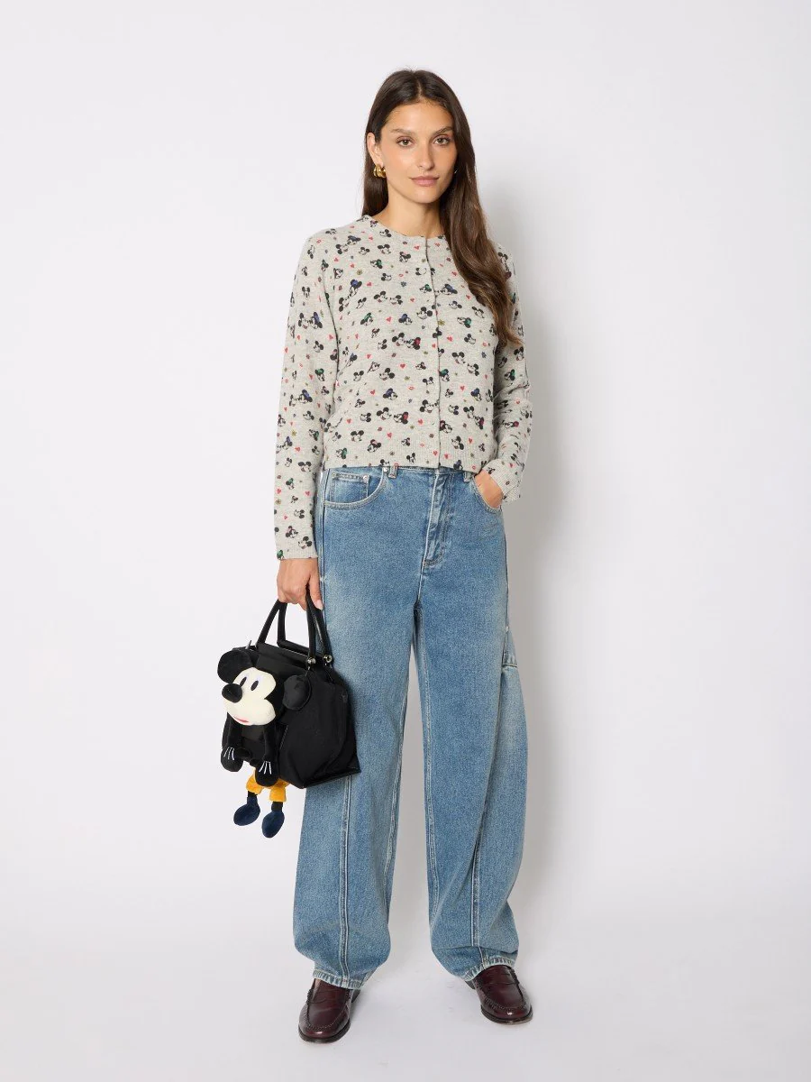 Berenice | Mireya Cartoon Print Merino Cardigan - Light-Grey-Melange - Image 4