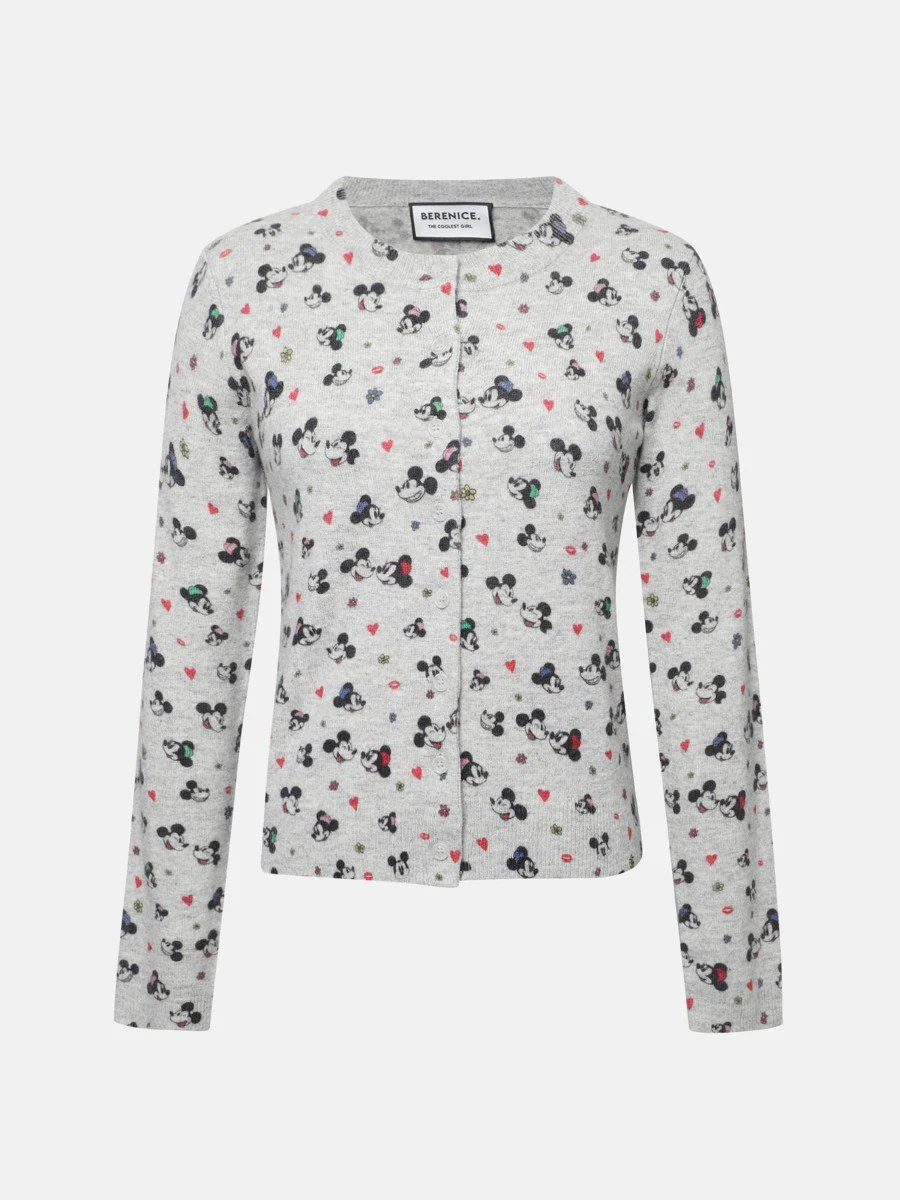 Berenice | Mireya Cartoon Print Merino Cardigan - Light-Grey-Melange - Image 5