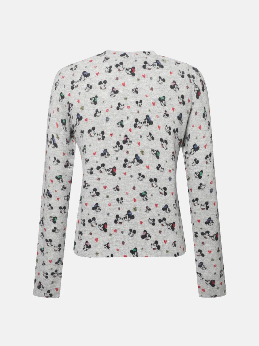 Berenice | Mireya Cartoon Print Merino Cardigan - Light-Grey-Melange - Image 6