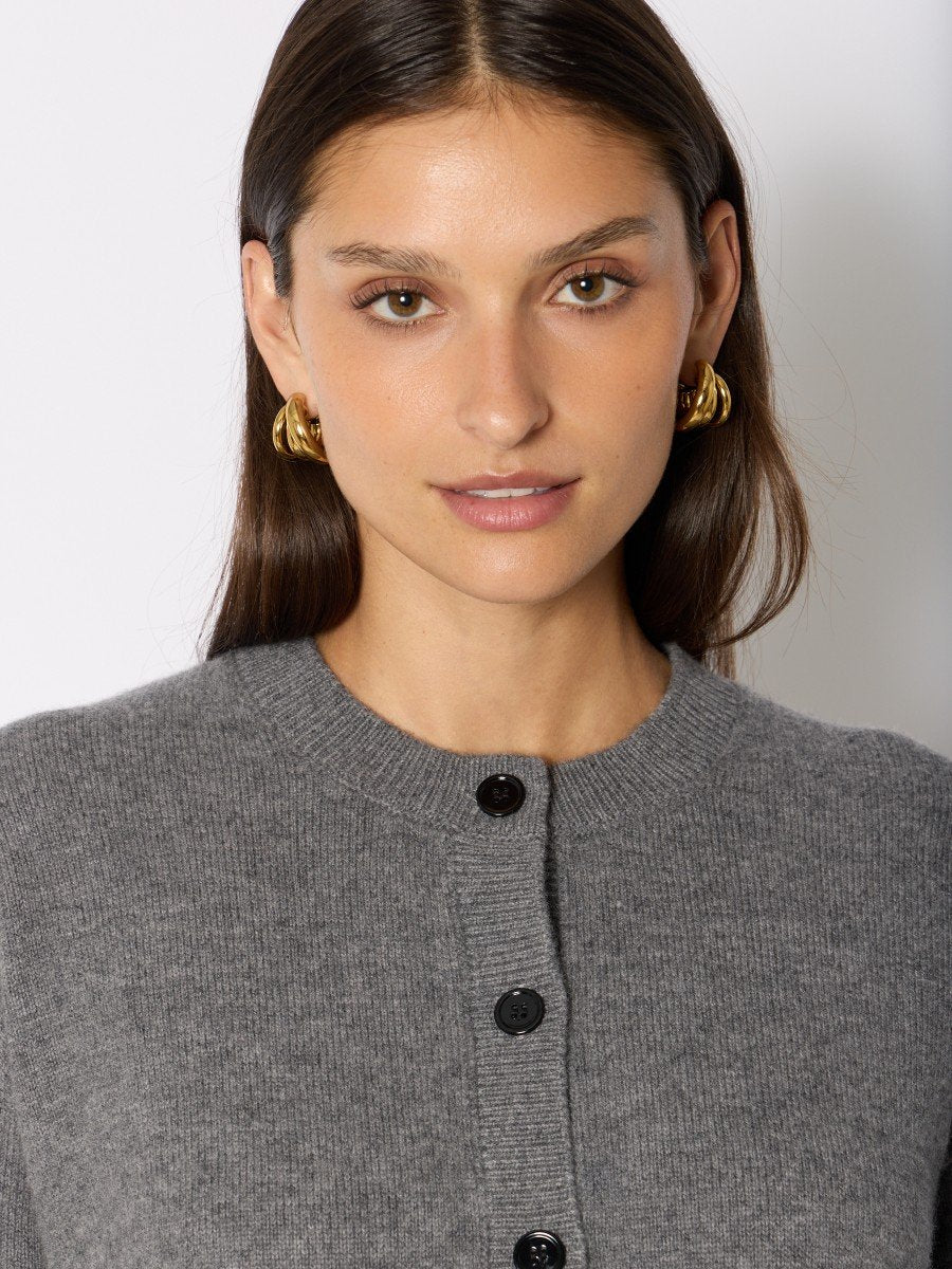Berenice | Cherry Intarsia Wool Cardigan - Grey-Melange - Image 4