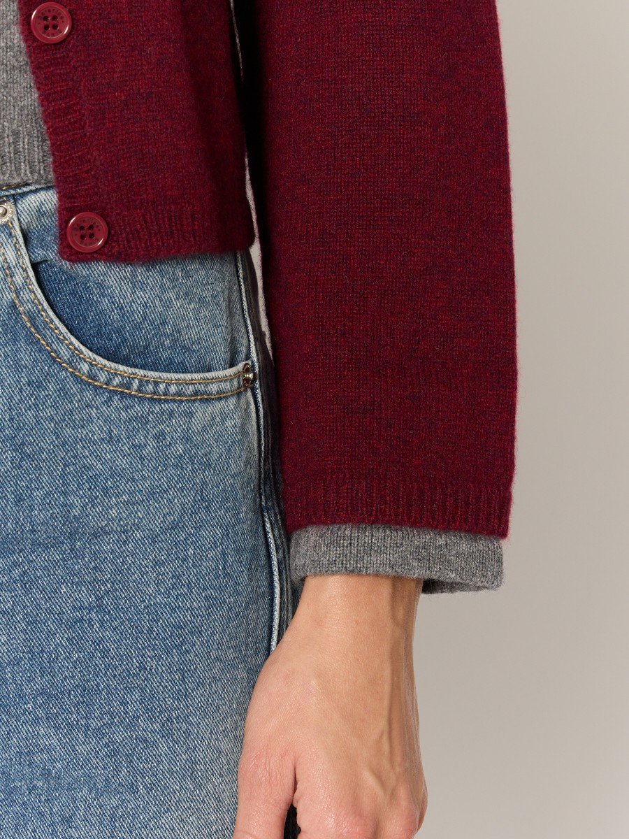 Berenice | Double-Layer Cashmere Cardigan - Burgundy-Mix - Image 3