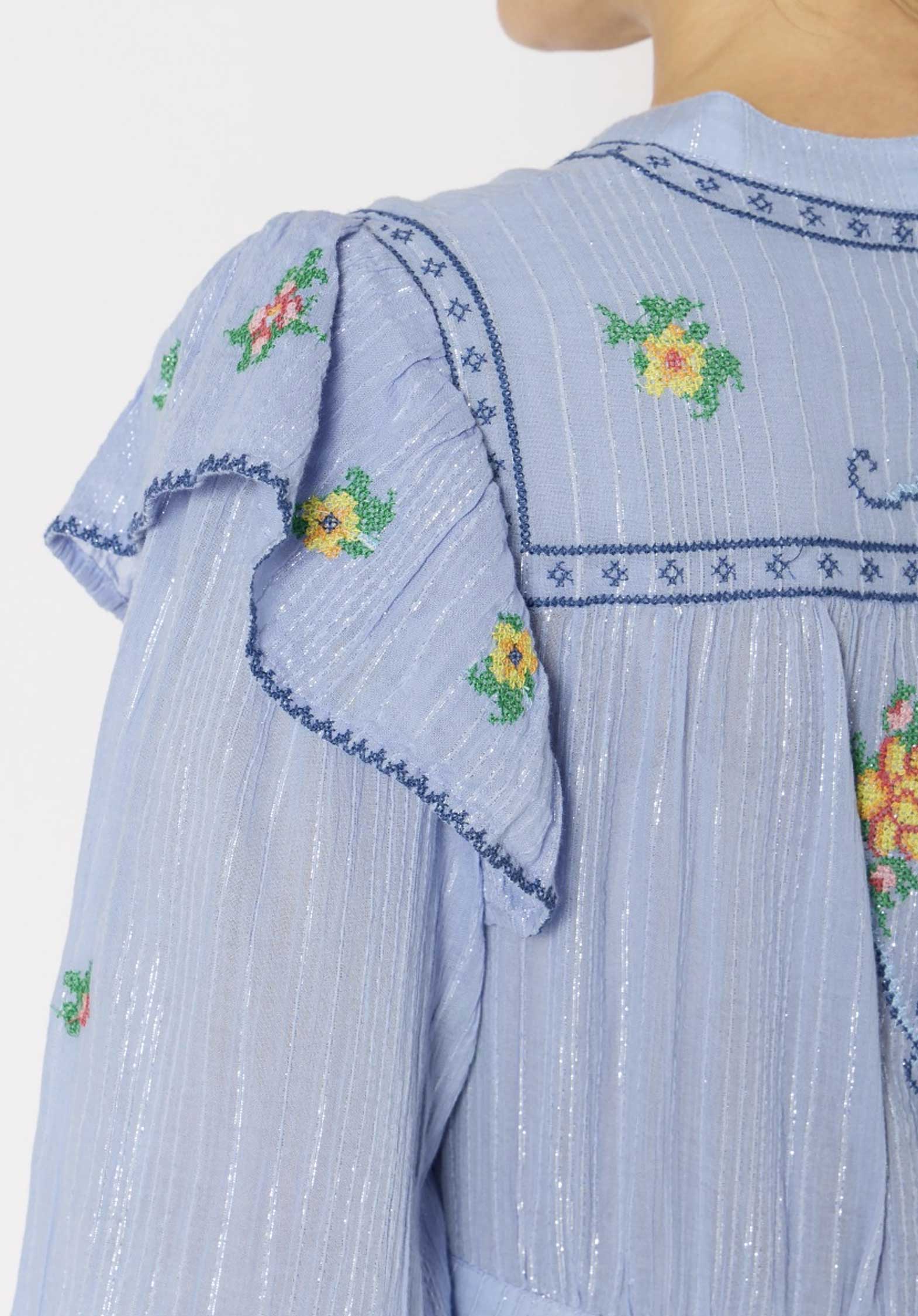 Berenice | Mosaic-Print Maxi Dress with Belt - Blue-Lavender - Image 12