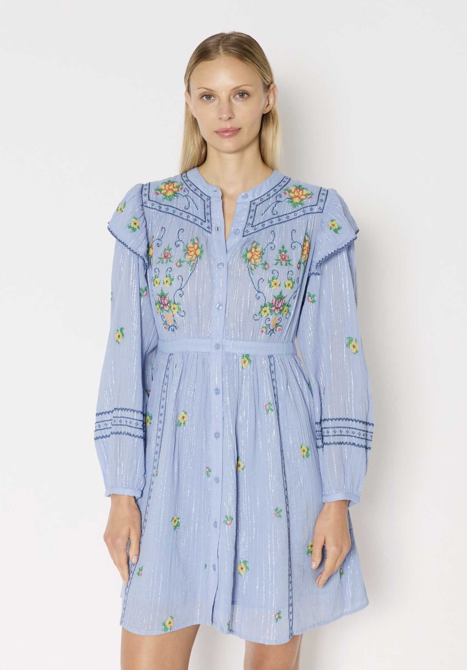 Berenice | Mosaic-Print Maxi Dress with Belt - Blue-Lavender - Image 15