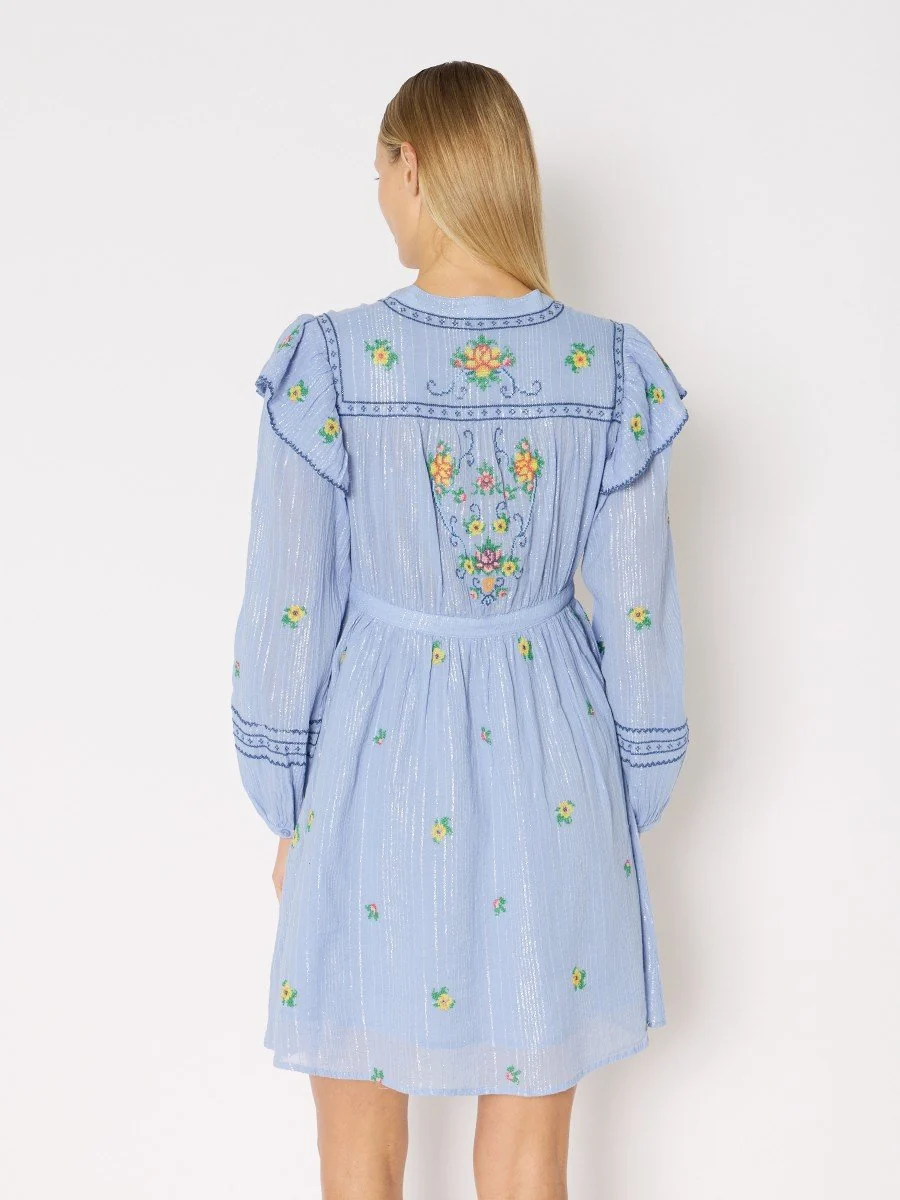 Berenice | Mosaic-Print Maxi Dress with Belt - Blue-Lavender - Image 4