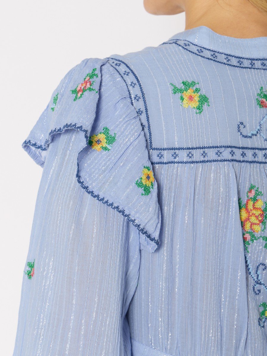 Berenice | Mosaic-Print Maxi Dress with Belt - Blue-Lavender - Image 5