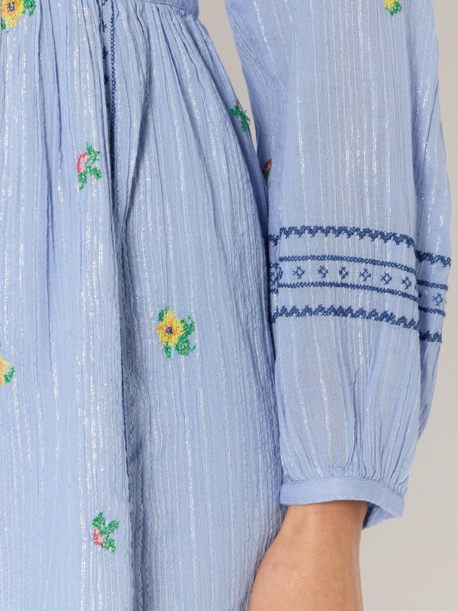 Berenice | Mosaic-Print Maxi Dress with Belt - Blue-Lavender - Image 7