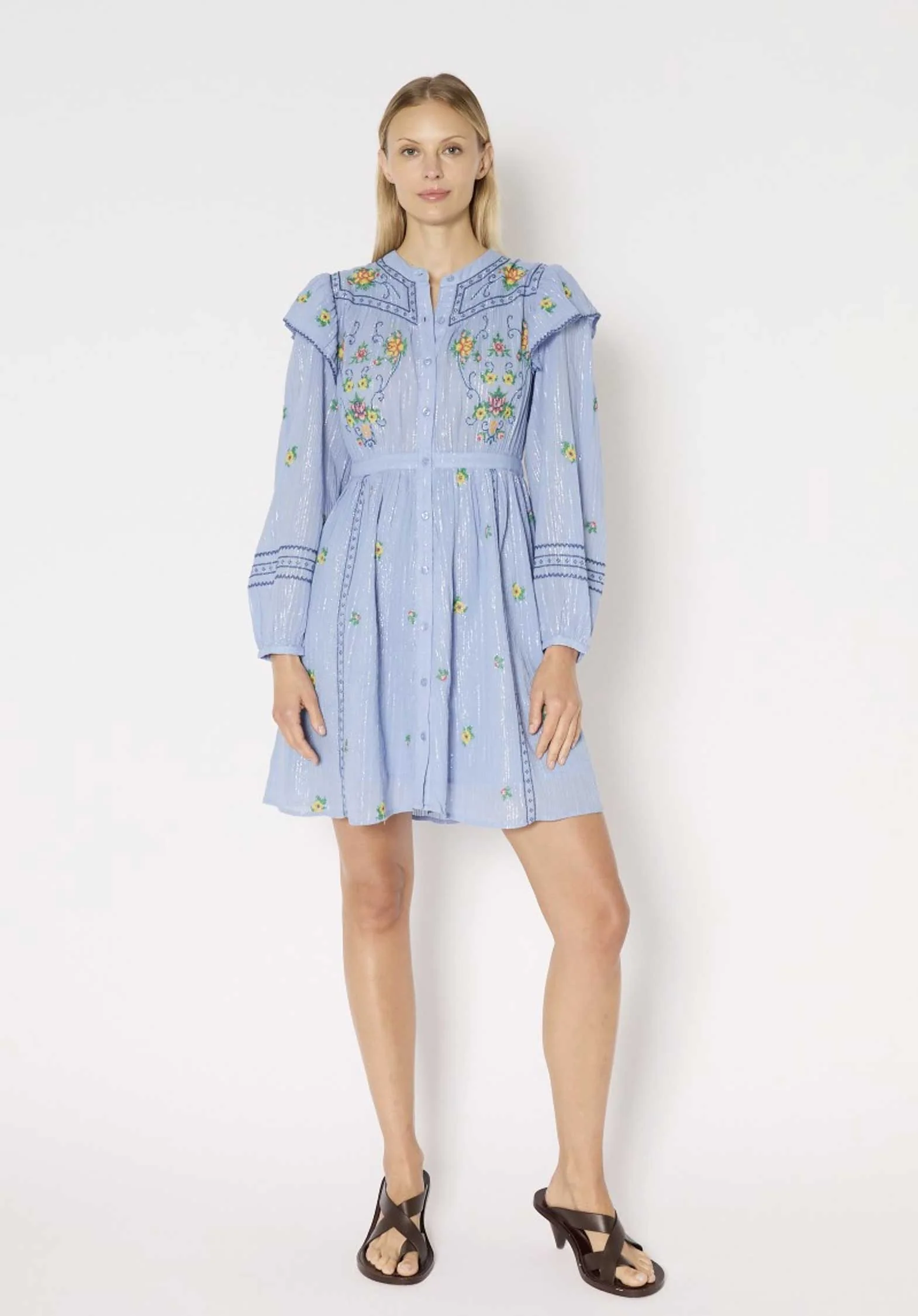 Berenice | Mosaic-Print Maxi Dress with Belt - Blue-Lavender - Image 9