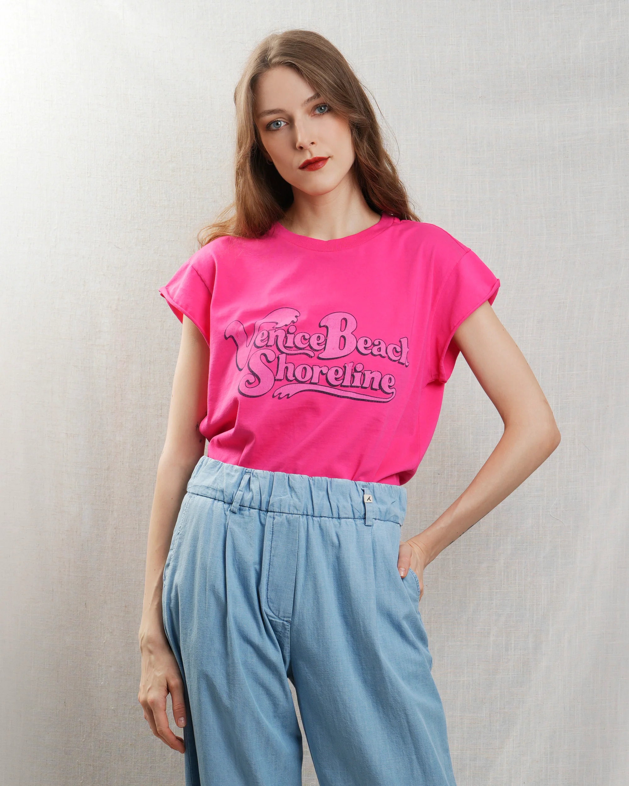Bowery | Venice Beach Graphic Tee - Rolled Sleeve Fuchsia-Purple - Image 5