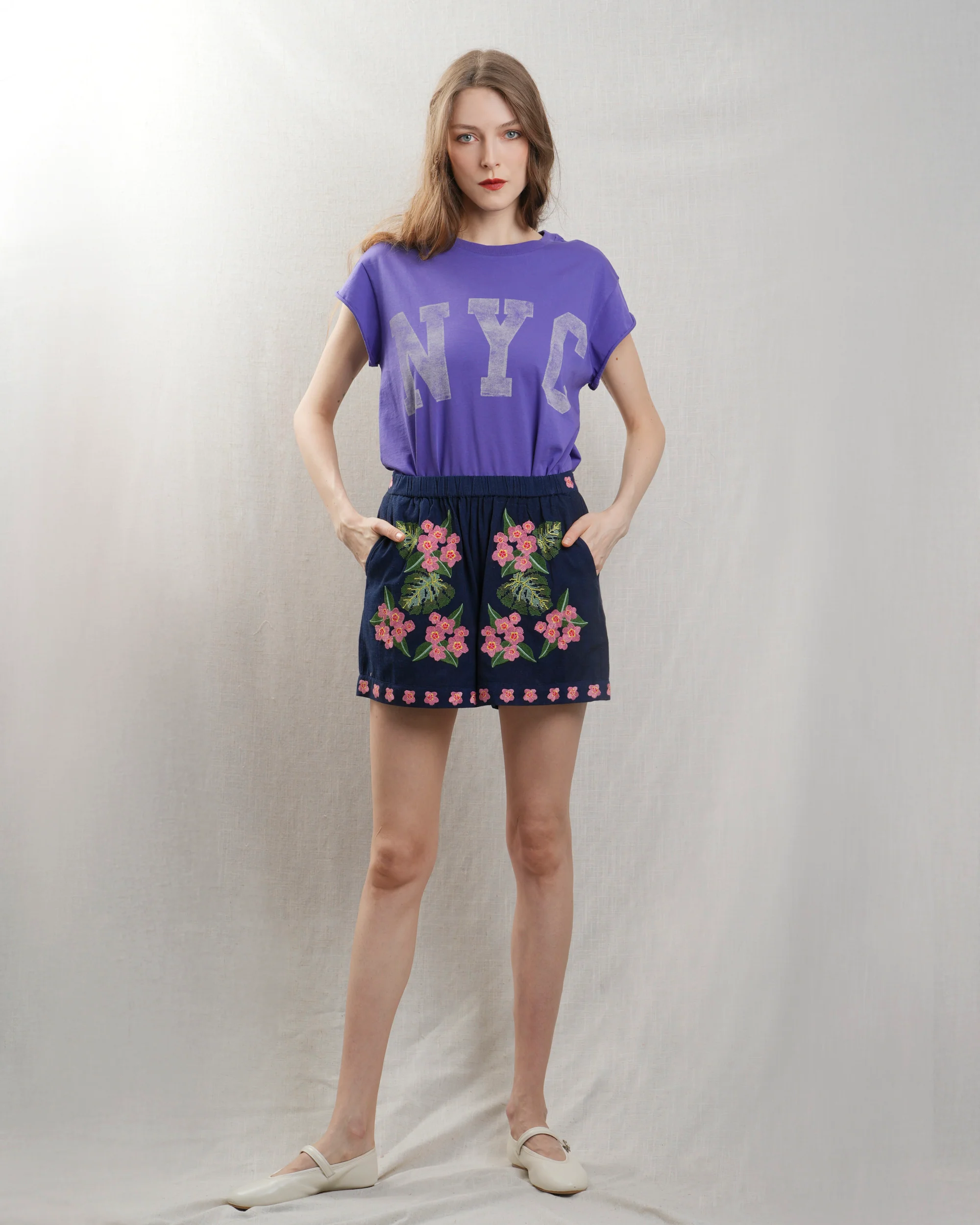 Bowery | Rolled-Sleeve Graphic T-Shirt in Vintage Violet - Image 5