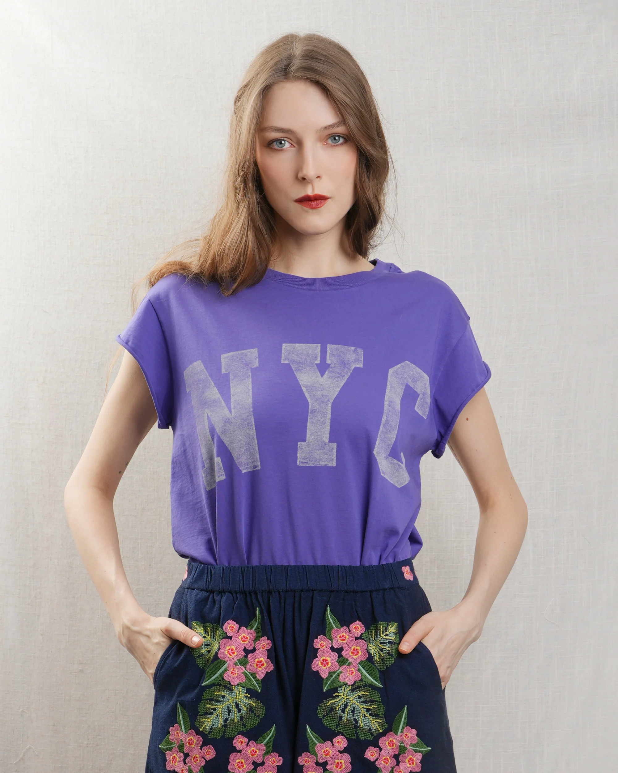 Bowery | Rolled-Sleeve Graphic T-Shirt in Vintage Violet - Image 6