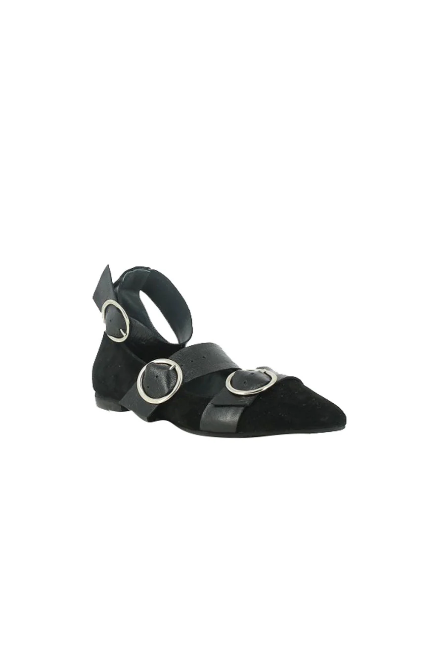 Jonak | Buckled Strap Suede Flats - Grey - Image 4